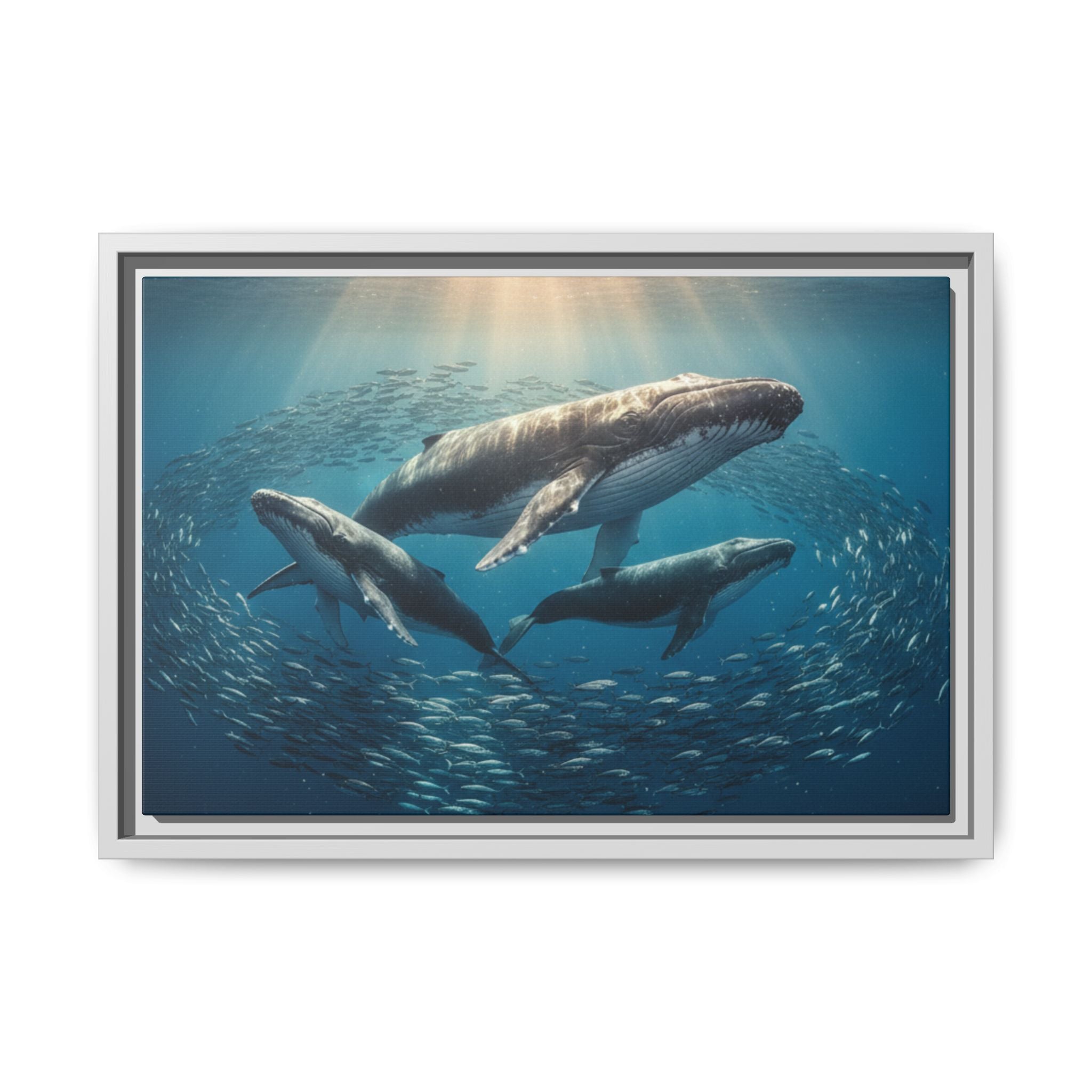 Stunning Whale Family Canvas Wall Art - Framed
