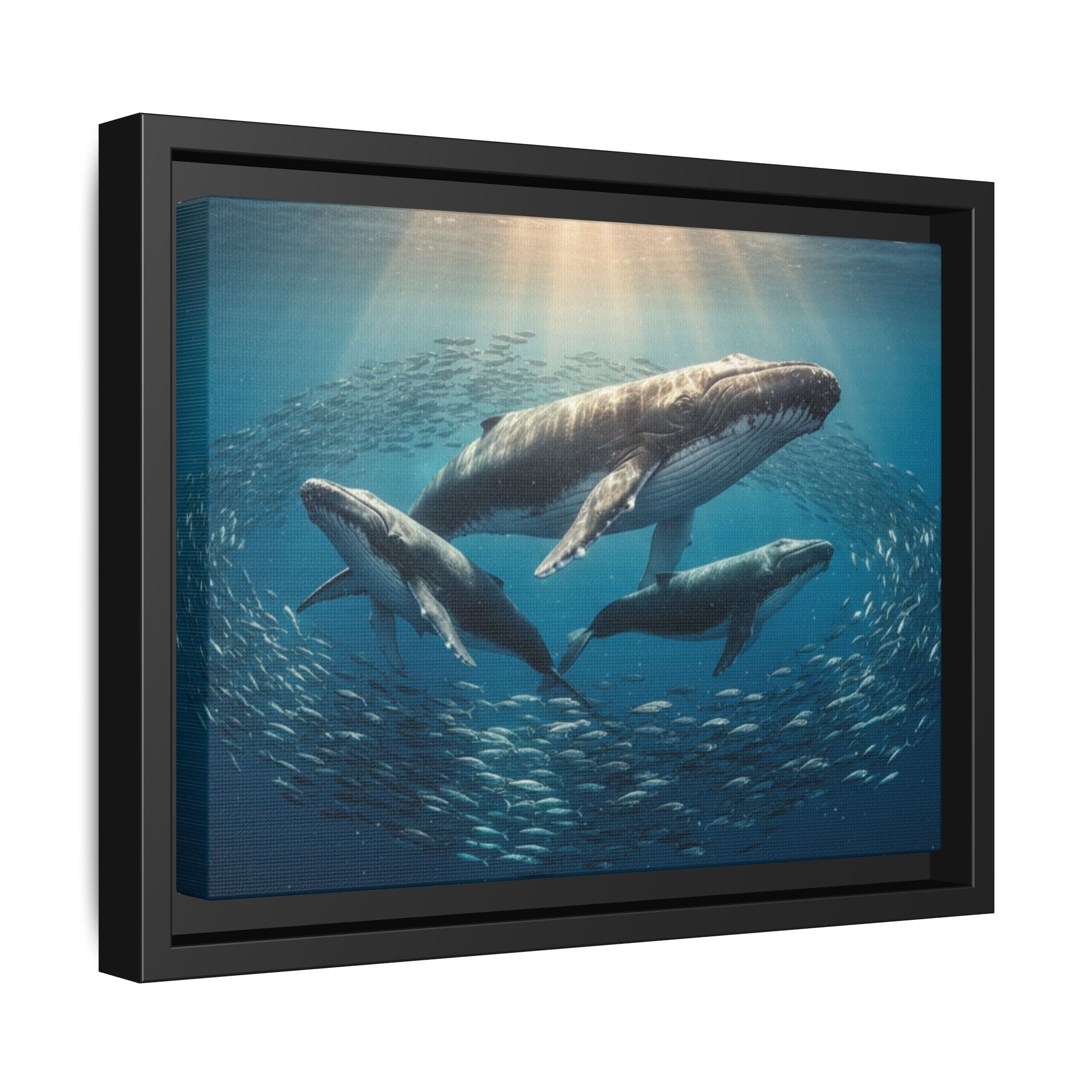 Stunning Whale Family Canvas Wall Art - Framed