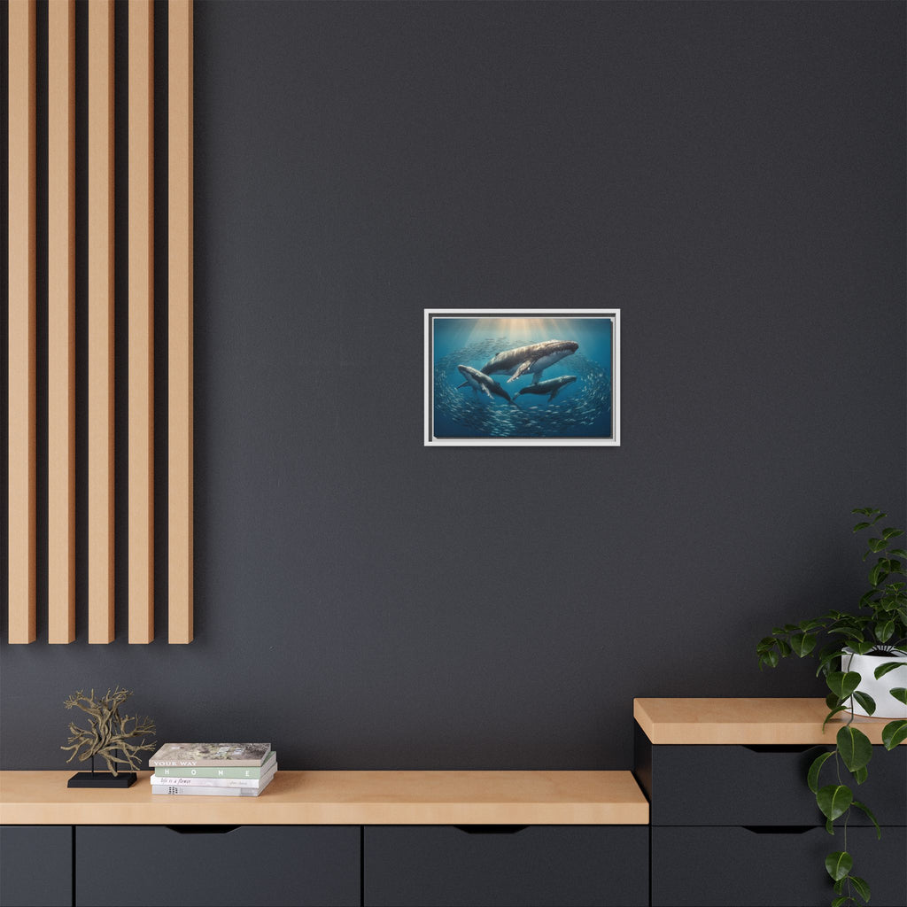 Stunning Whale Family Canvas Wall Art - Framed