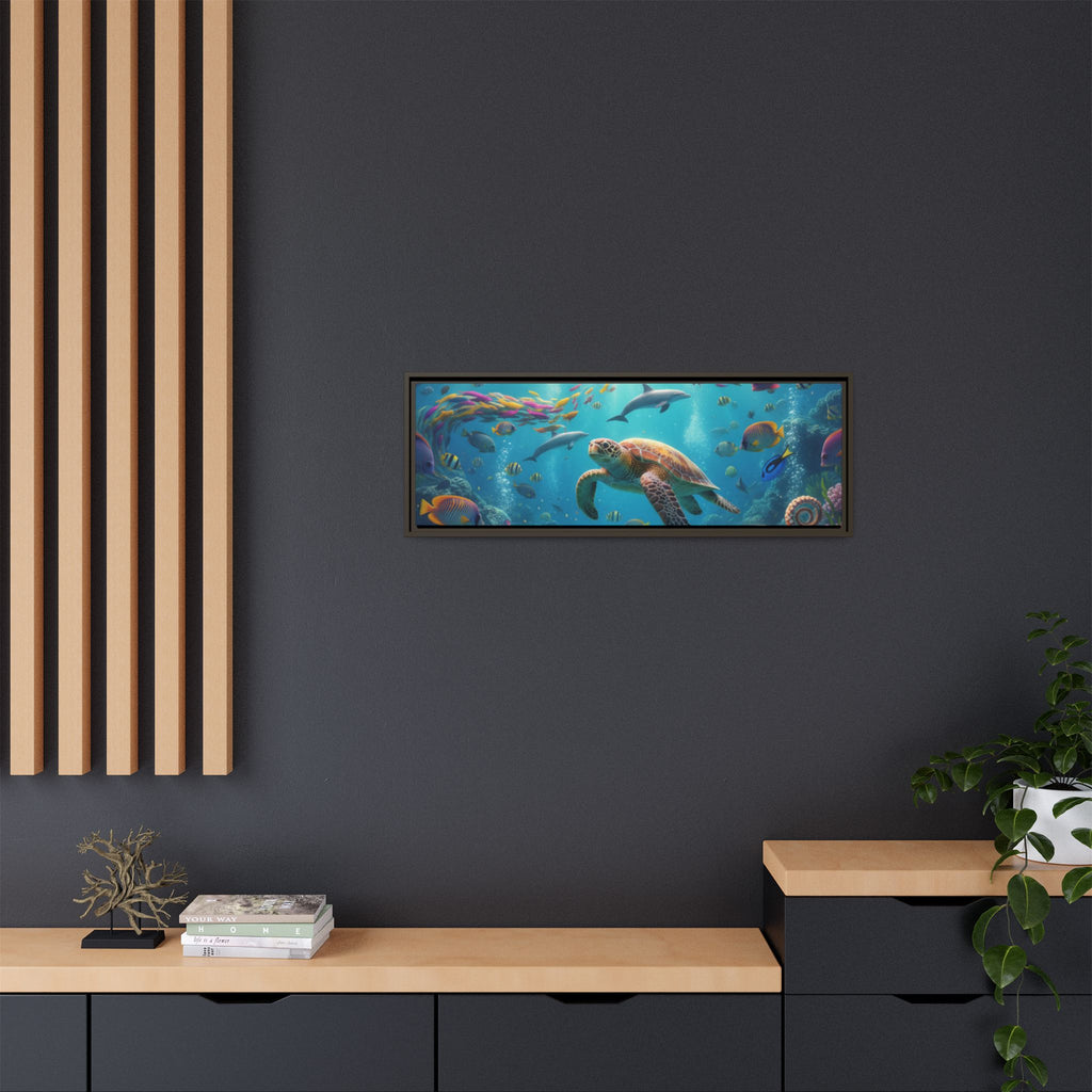 Framed Ocean Life Canvas — Colorful Sea Turtle Wall Art