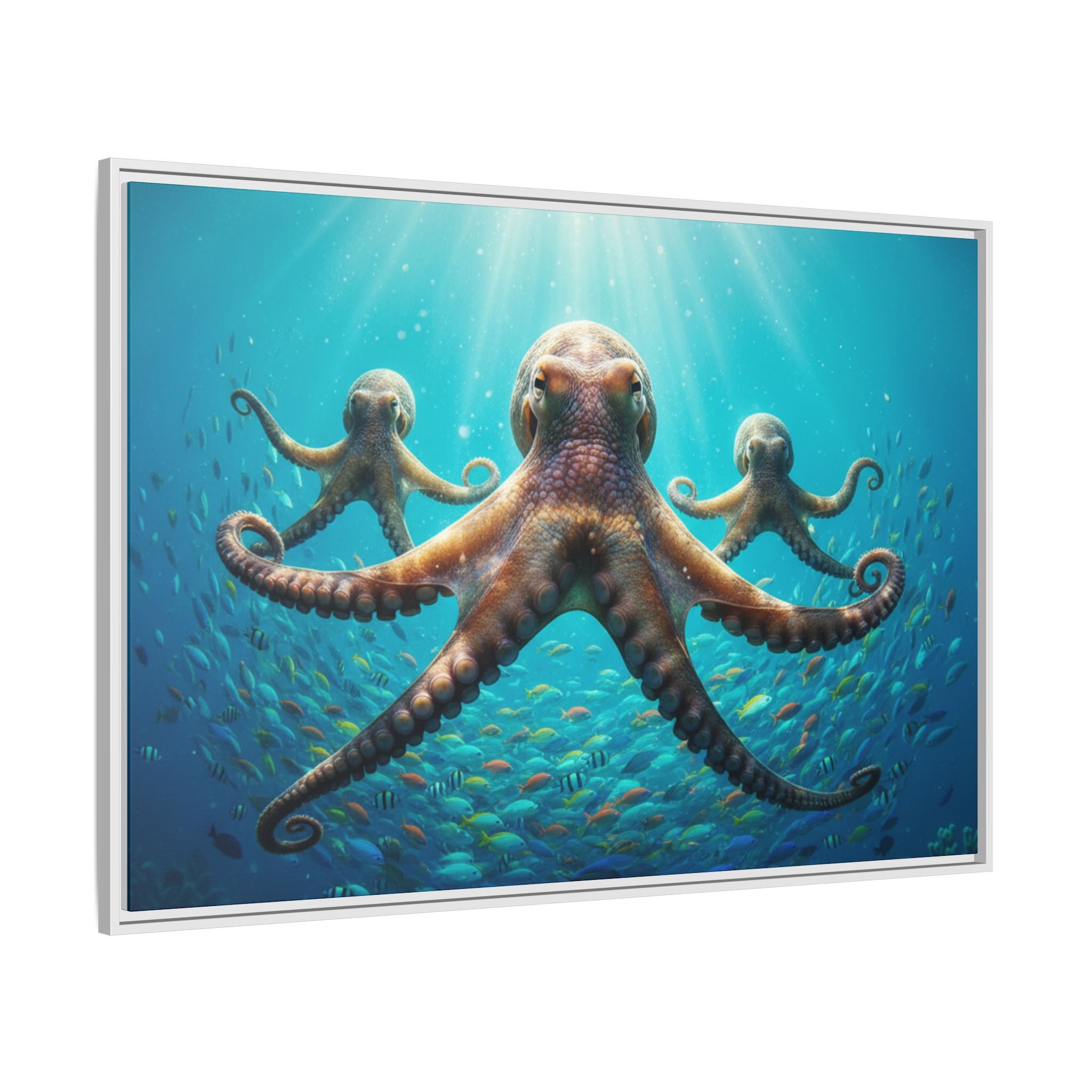 Framed Octopus Art Print — Vibrant Underwater Canvas Wall Decor