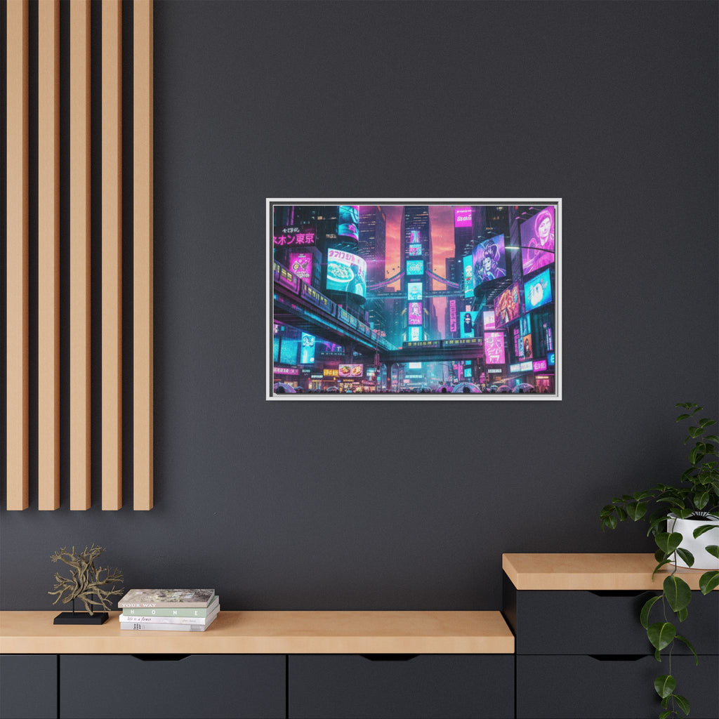 Bright Future Cityscape Vibrant Wall Art  — Framed Cyberpunk Wall Art