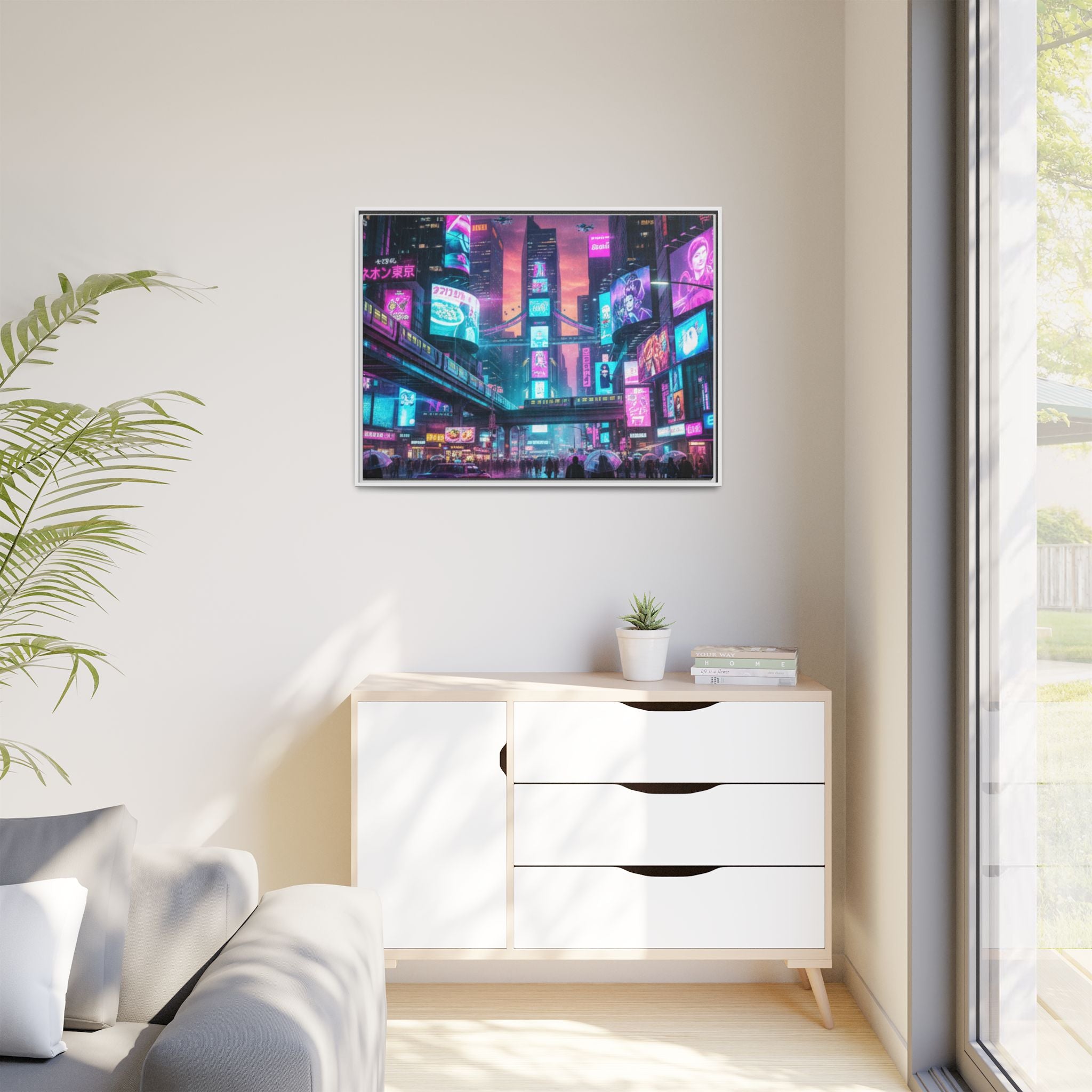 Bright Future Cityscape Vibrant Wall Art  — Framed Cyberpunk Wall Art