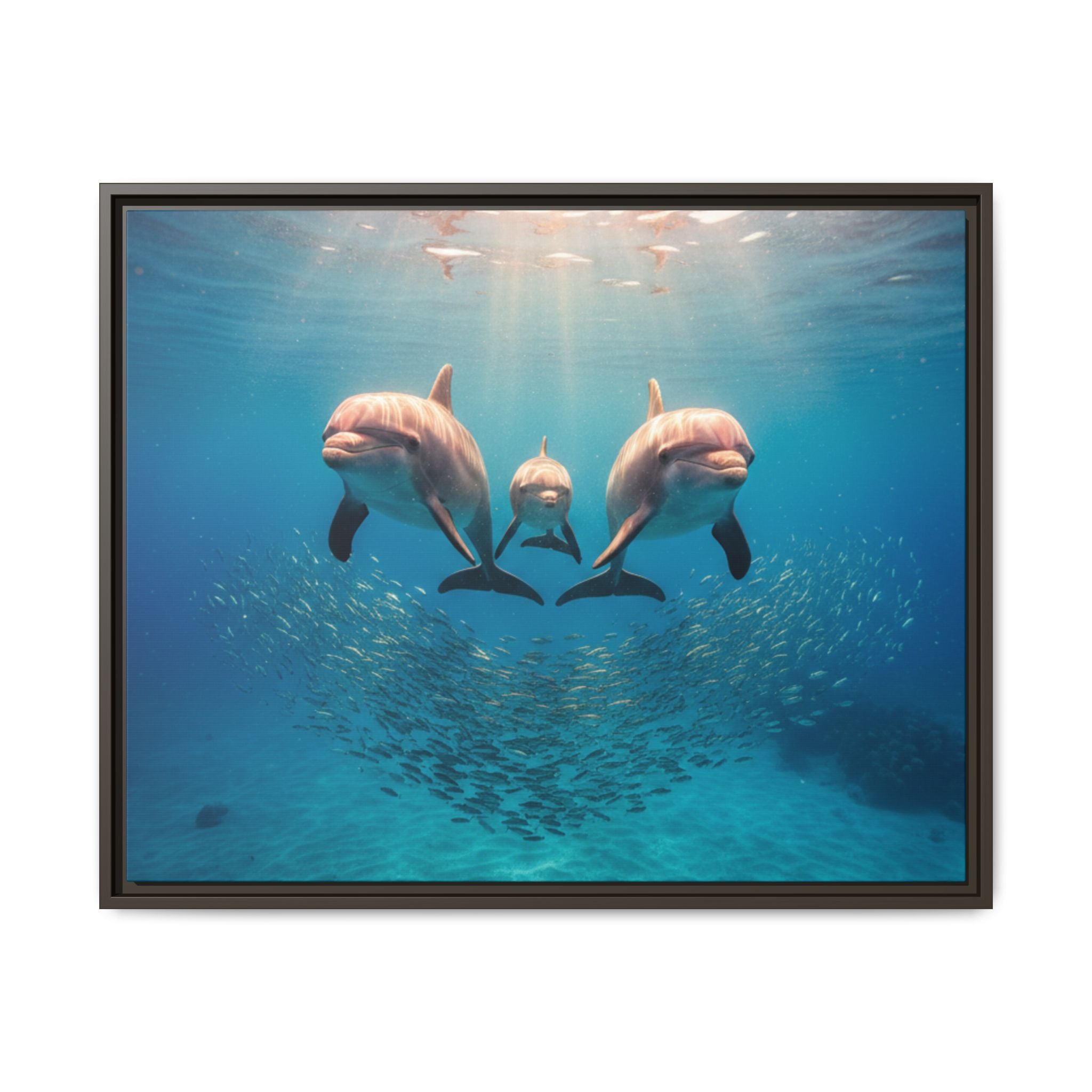 Framed Dolphin Canvas Print — Matte Ocean Wall Art