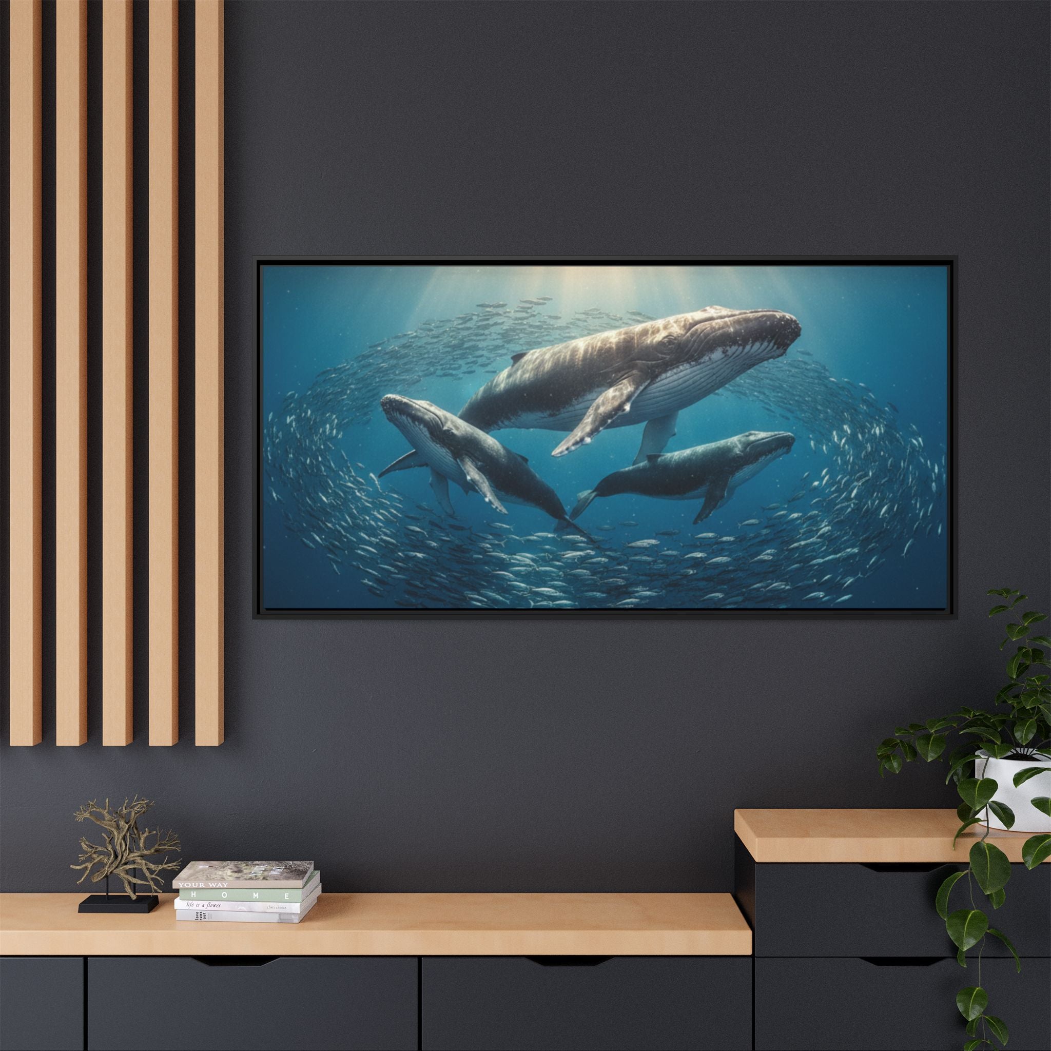 Stunning Whale Family Canvas Wall Art - Framed