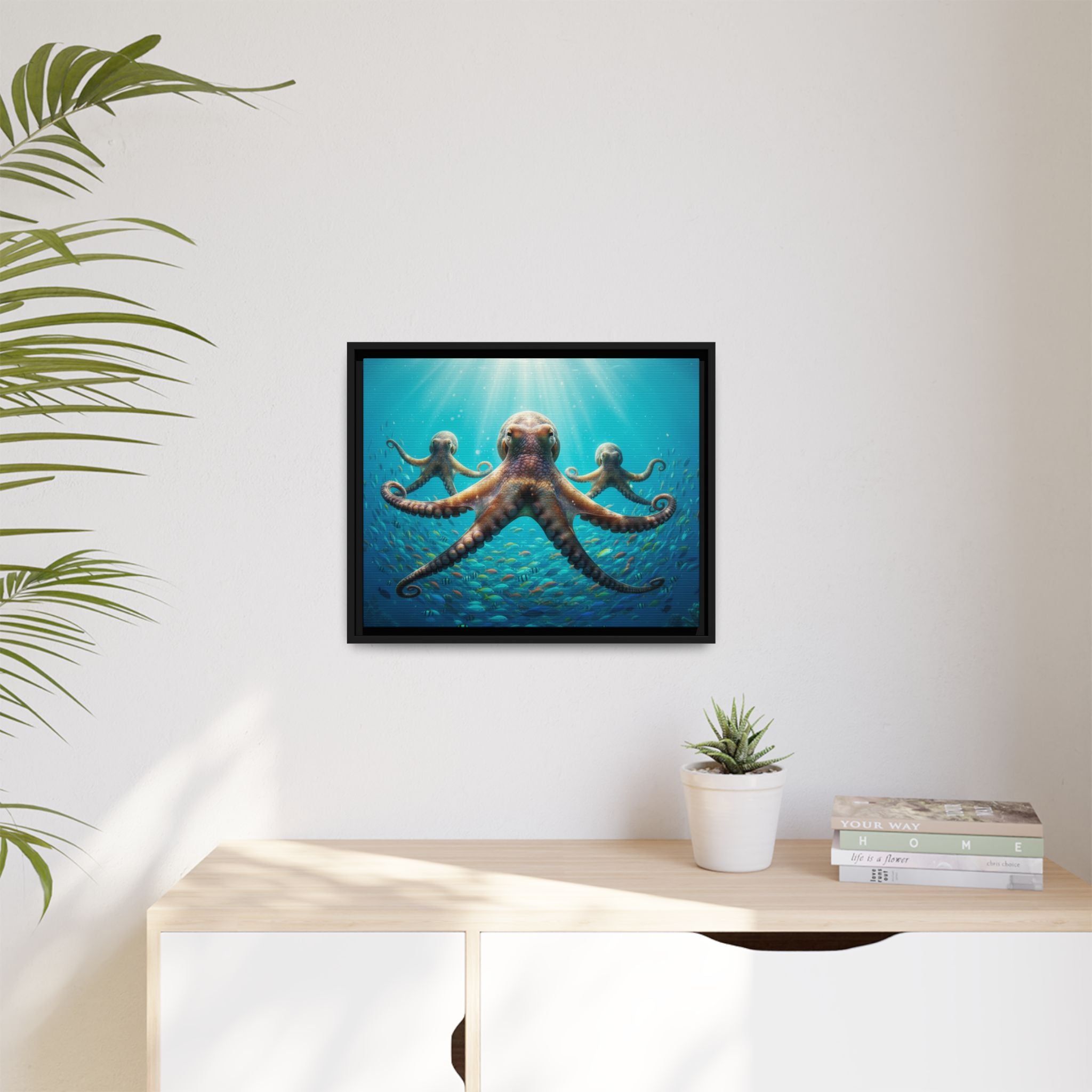 Framed Octopus Art Print — Vibrant Underwater Canvas Wall Decor
