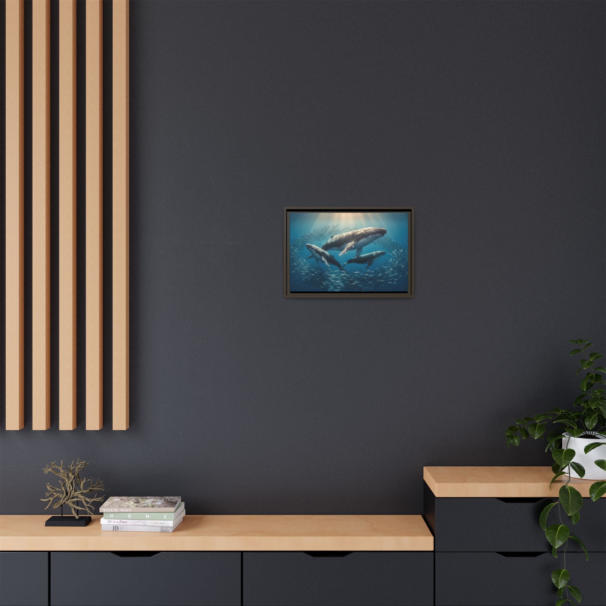 Stunning Whale Family Canvas Wall Art - Framed