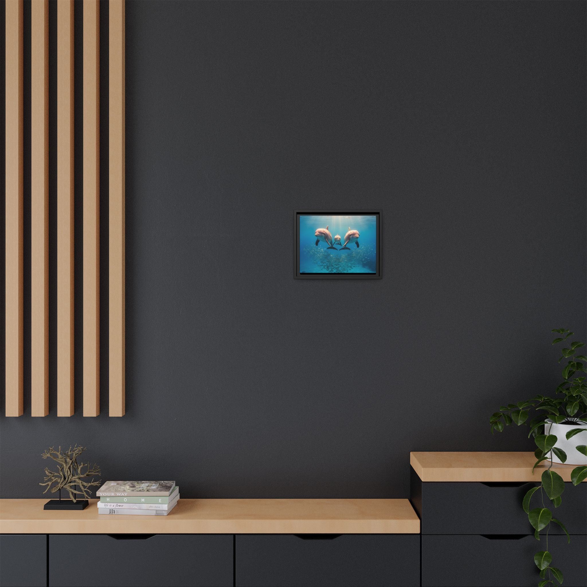 Framed Dolphin Canvas Print — Matte Ocean Wall Art
