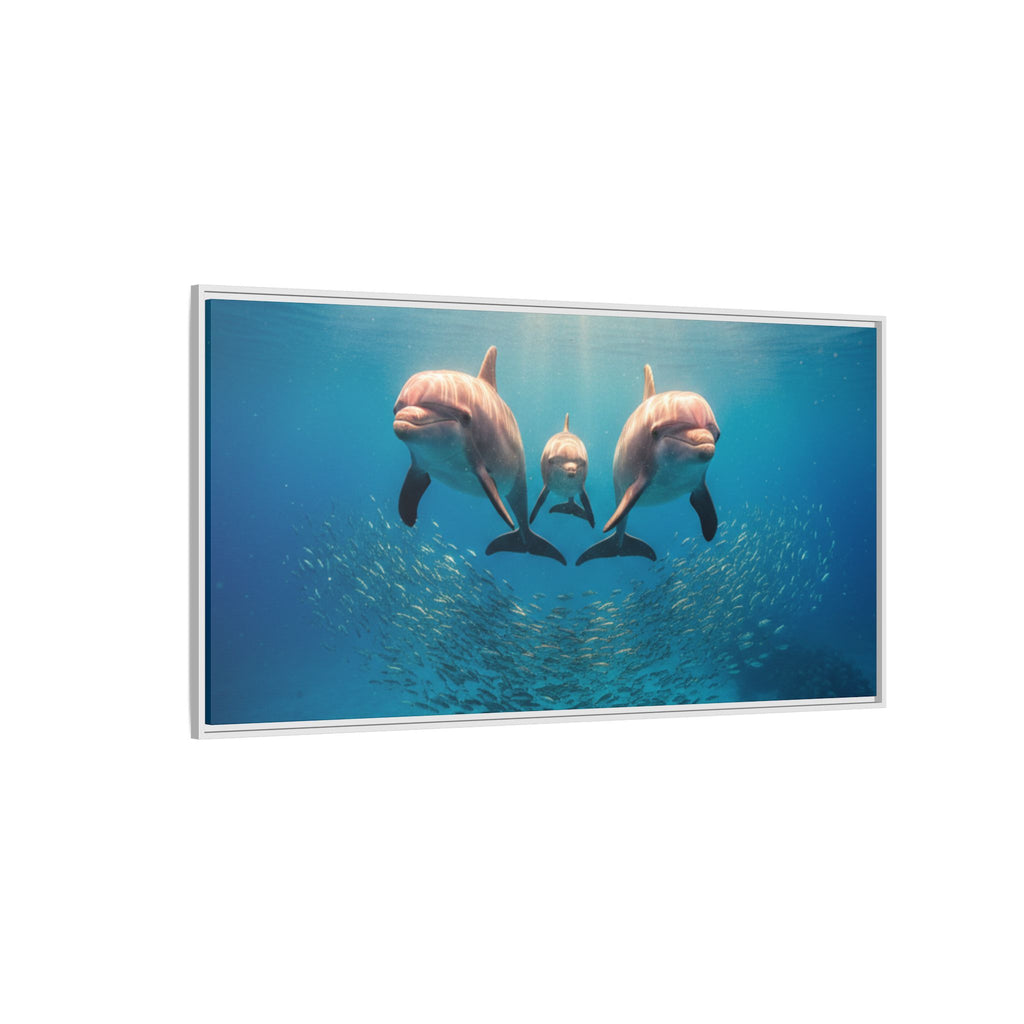 Framed Dolphin Canvas Print — Matte Ocean Wall Art