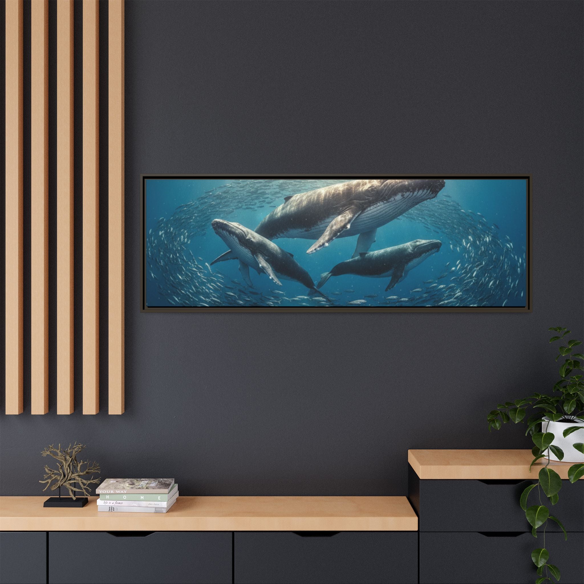 Stunning Whale Family Canvas Wall Art - Framed