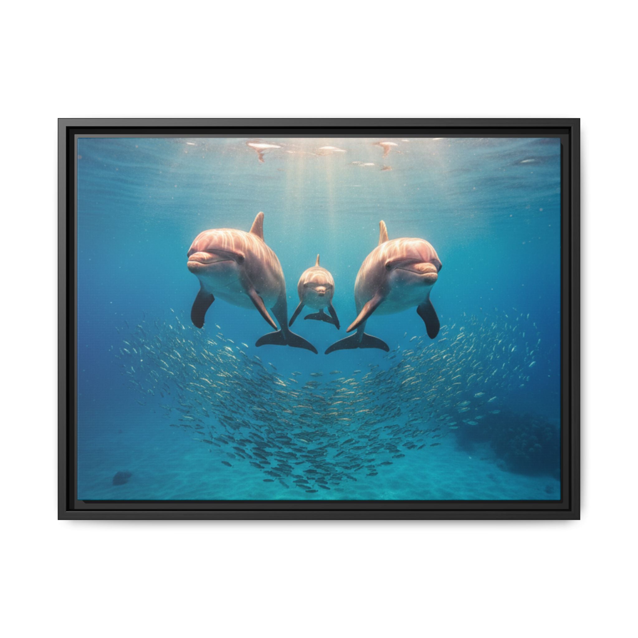 Framed Dolphin Canvas Print — Matte Ocean Wall Art