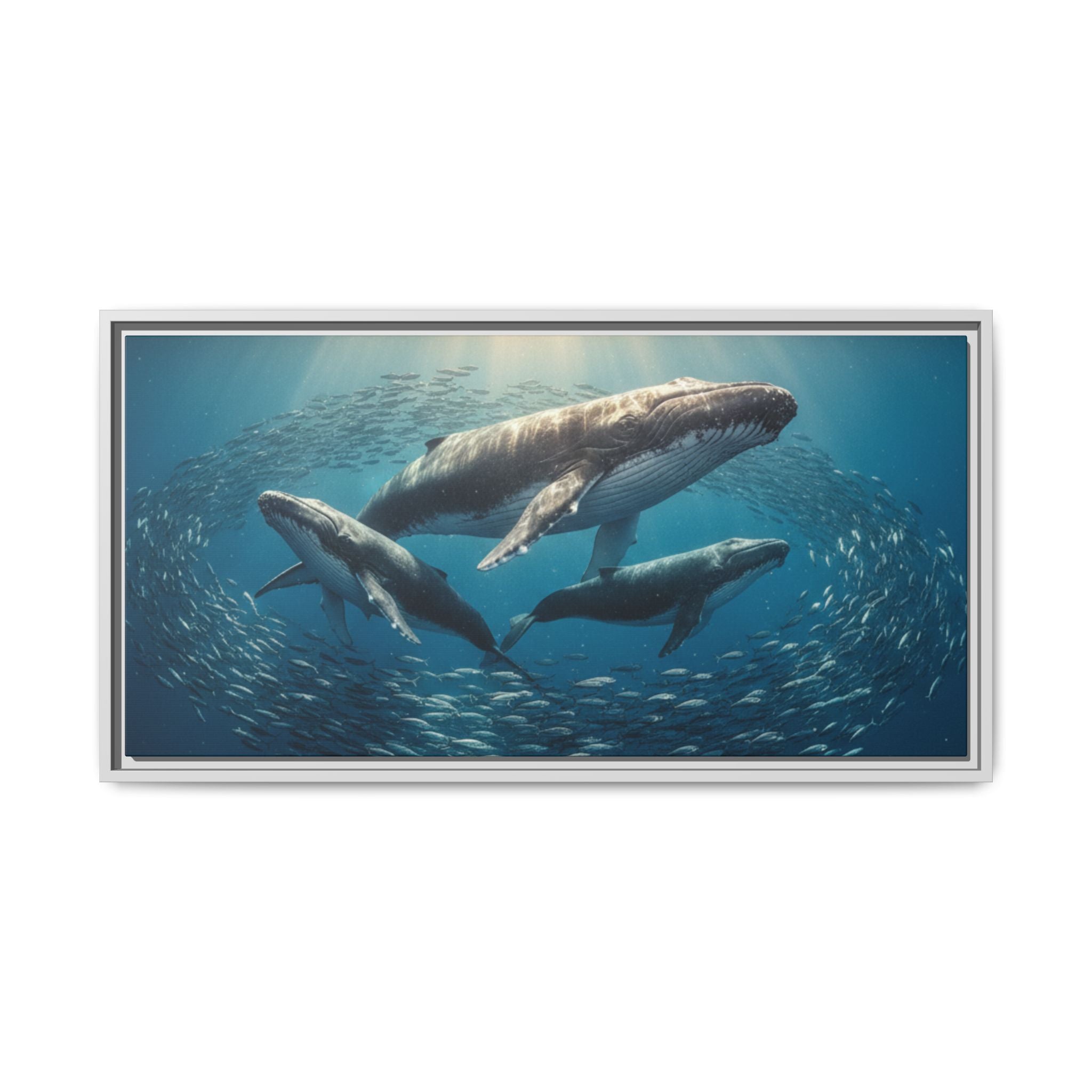 Stunning Whale Family Canvas Wall Art - Framed