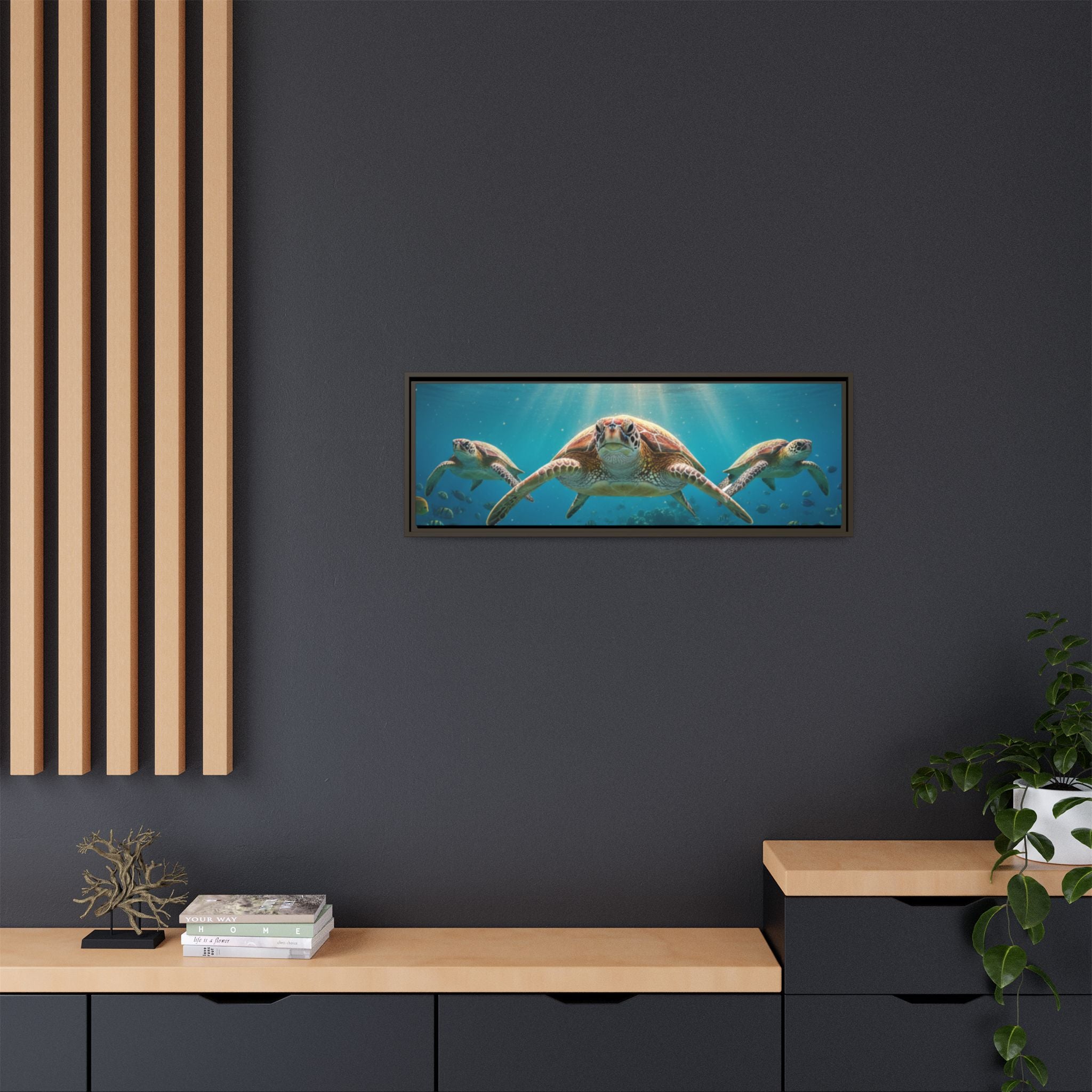 Sea Turtle Ocean Art — Framed Matte Canvas Wall Art