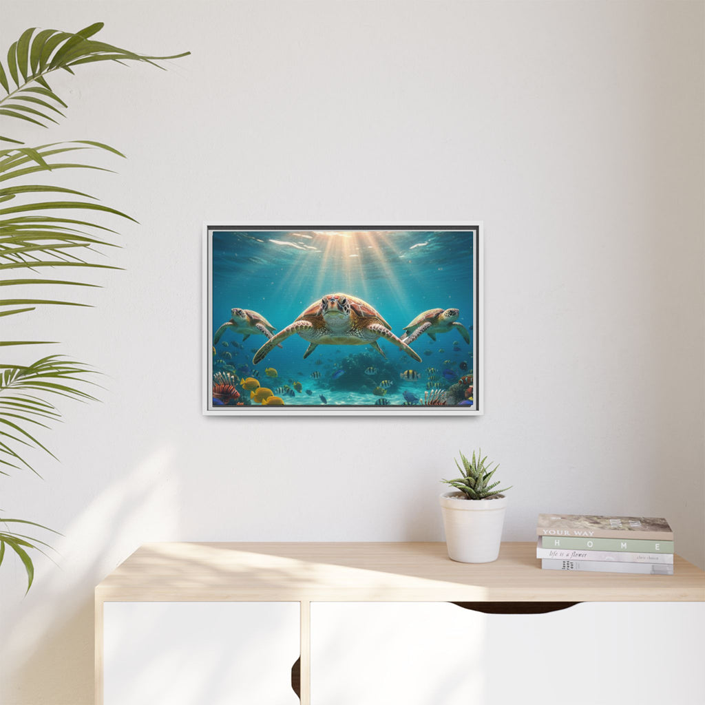 Sea Turtle Ocean Art — Framed Matte Canvas Wall Art