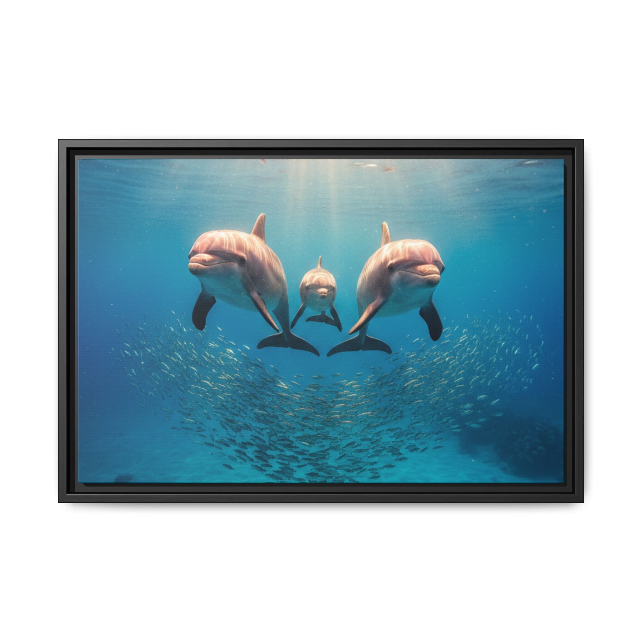 Framed Dolphin Canvas Print — Matte Ocean Wall Art
