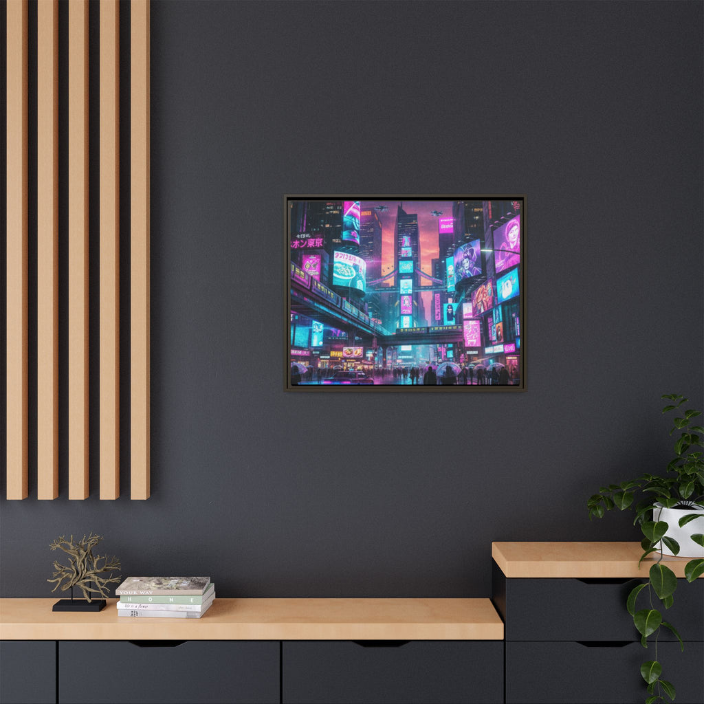 Bright Future Cityscape Vibrant Wall Art  — Framed Cyberpunk Wall Art