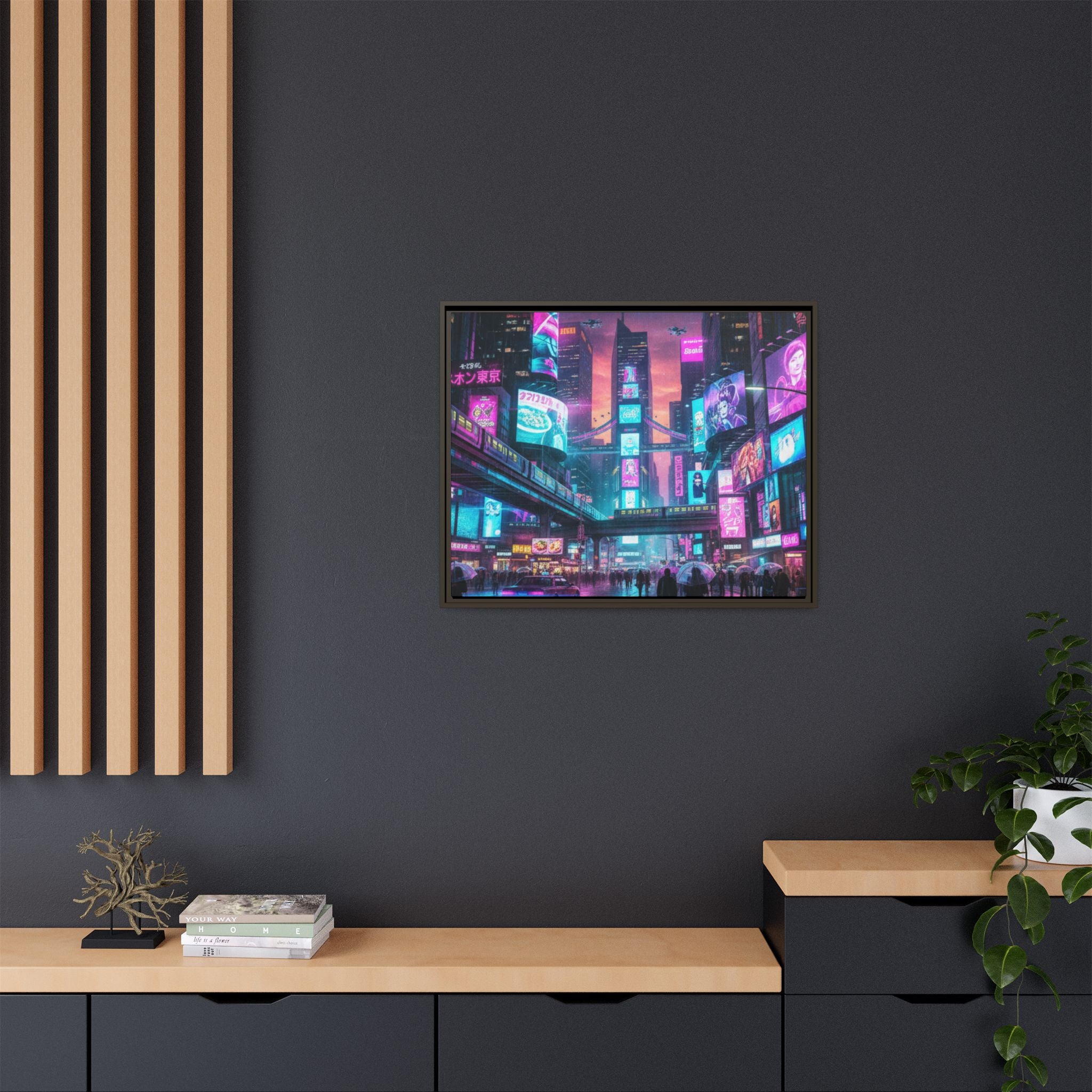 Bright Future Cityscape Vibrant Wall Art  — Framed Cyberpunk Wall Art
