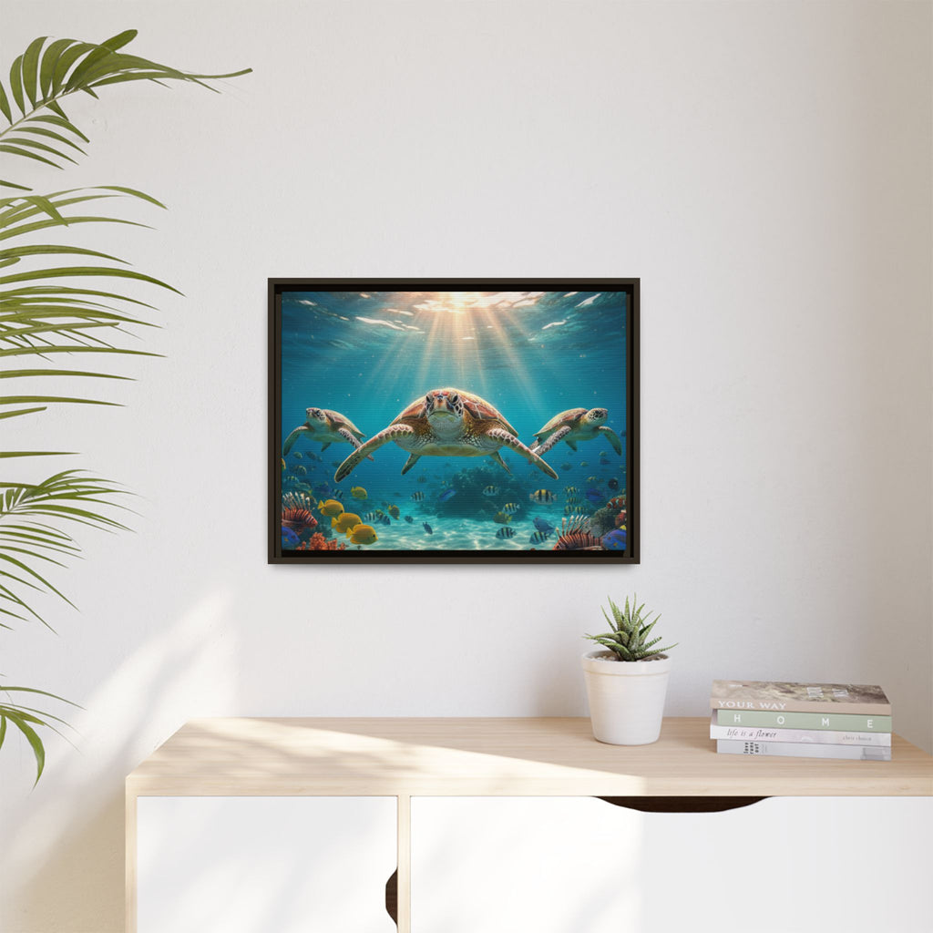 Sea Turtle Ocean Art — Framed Matte Canvas Wall Art