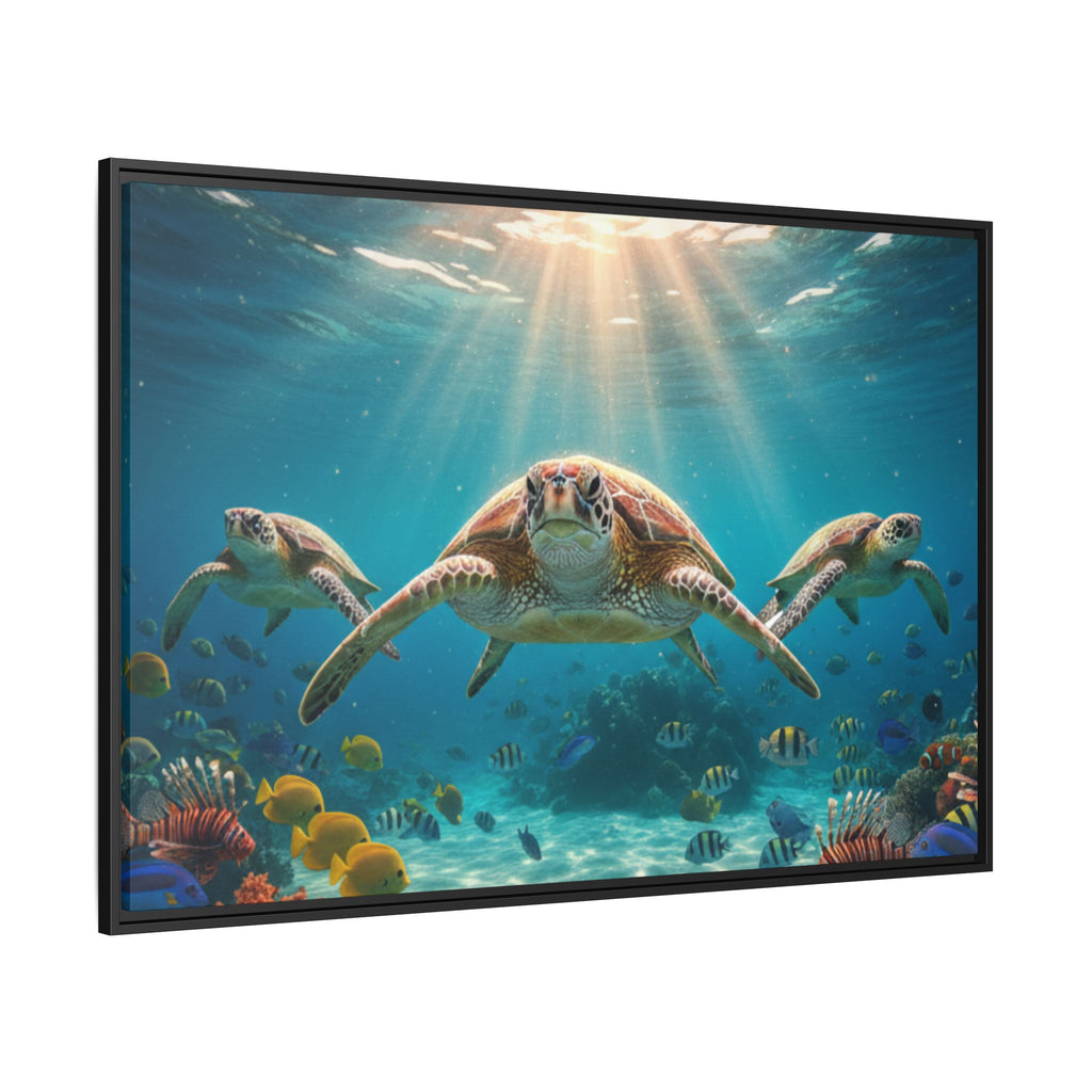 Sea Turtle Ocean Art — Framed Matte Canvas Wall Art