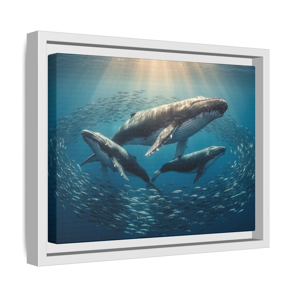 Stunning Whale Family Canvas Wall Art - Framed