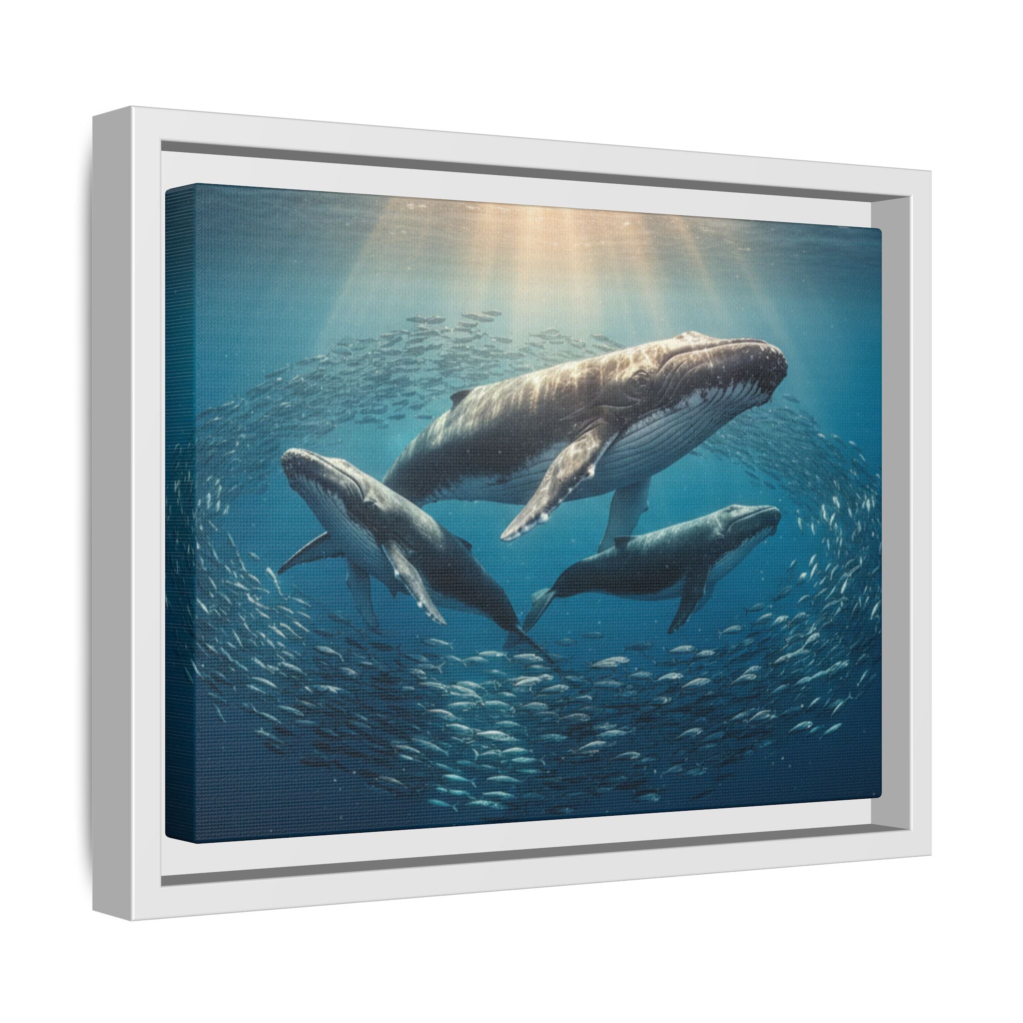 Stunning Whale Family Canvas Wall Art - Framed