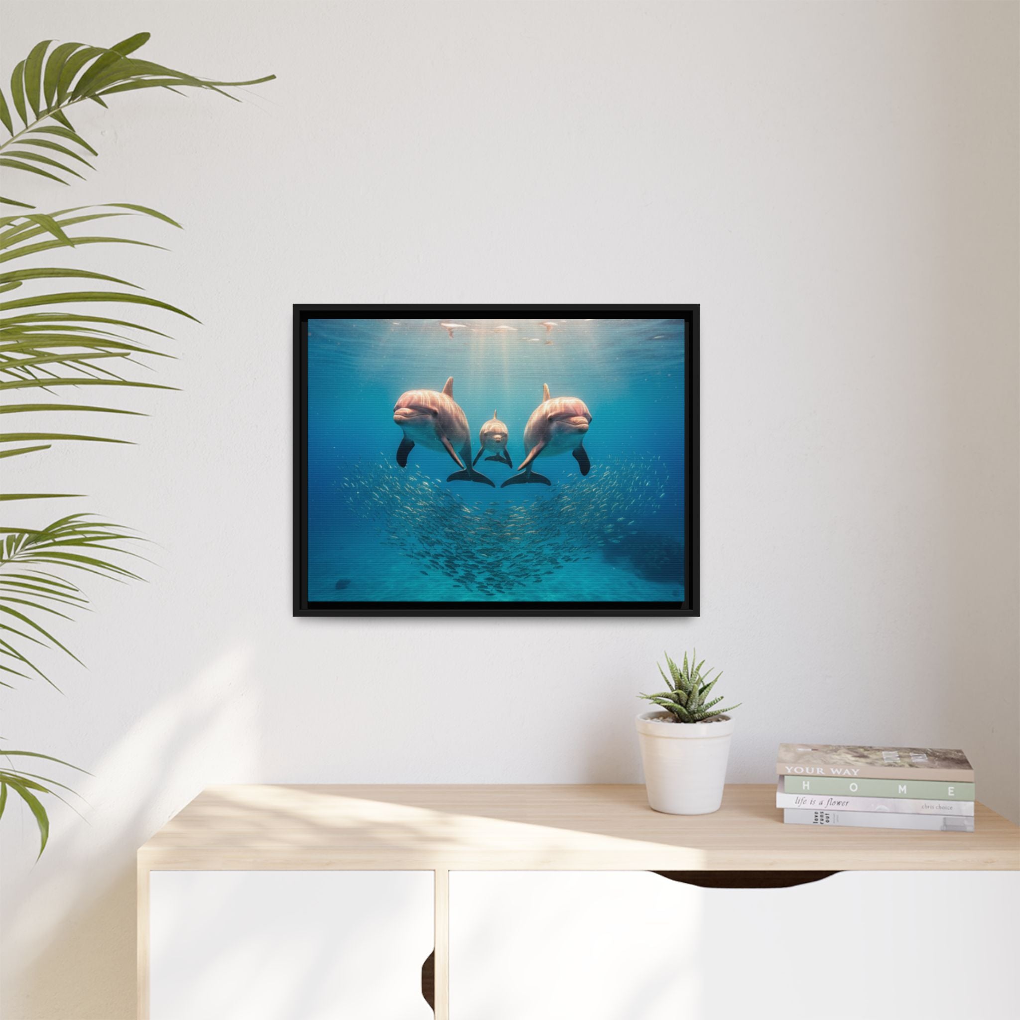 Framed Dolphin Canvas Print — Matte Ocean Wall Art