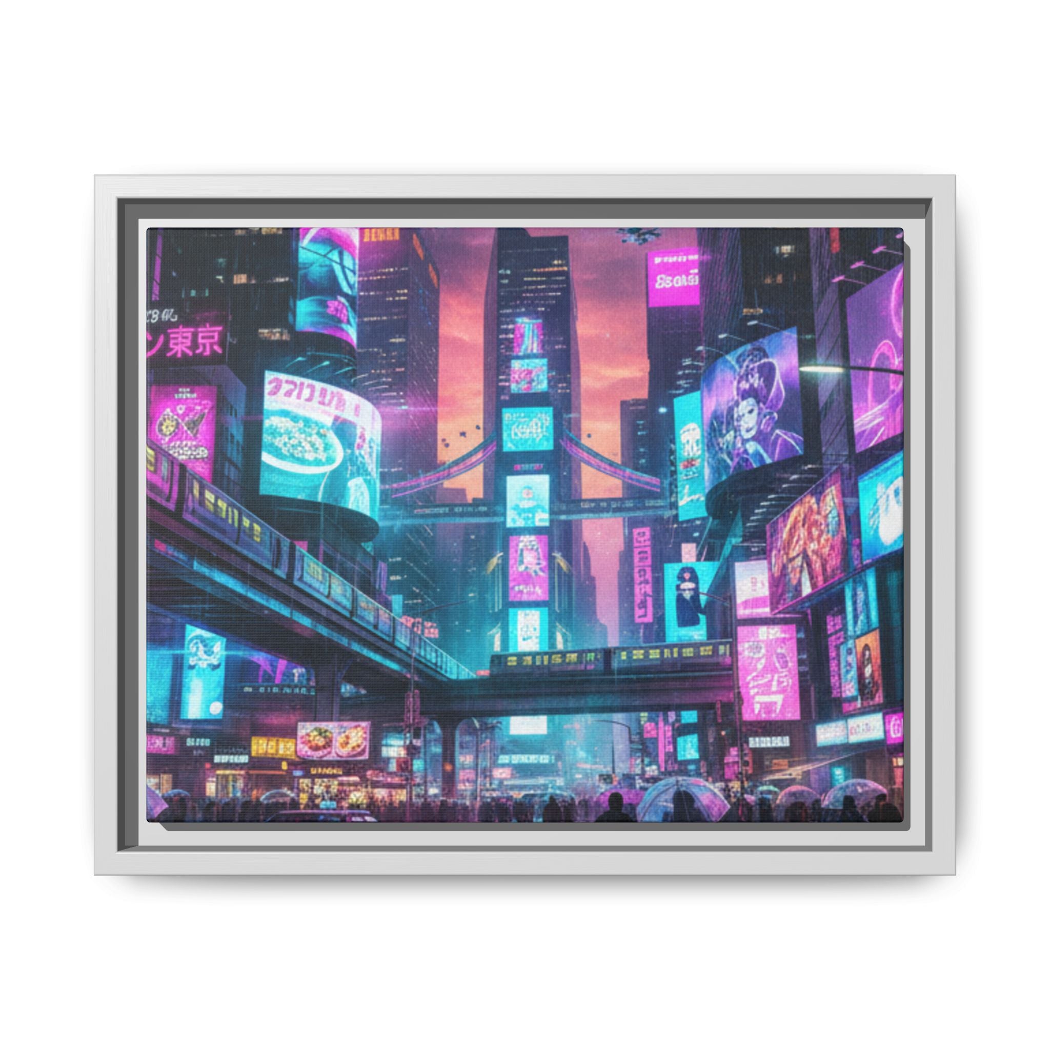 Bright Future Cityscape Vibrant Wall Art  — Framed Cyberpunk Wall Art