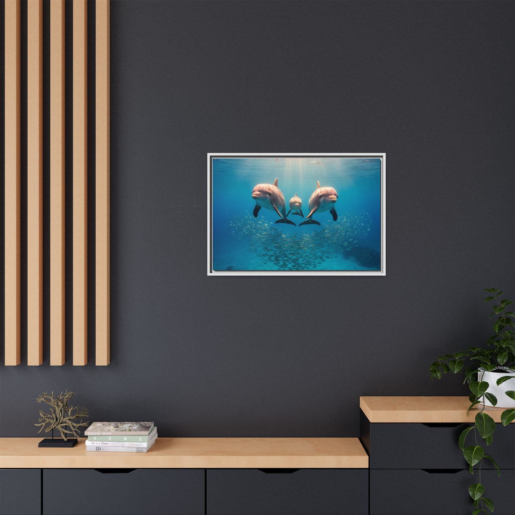 Framed Dolphin Canvas Print — Matte Ocean Wall Art
