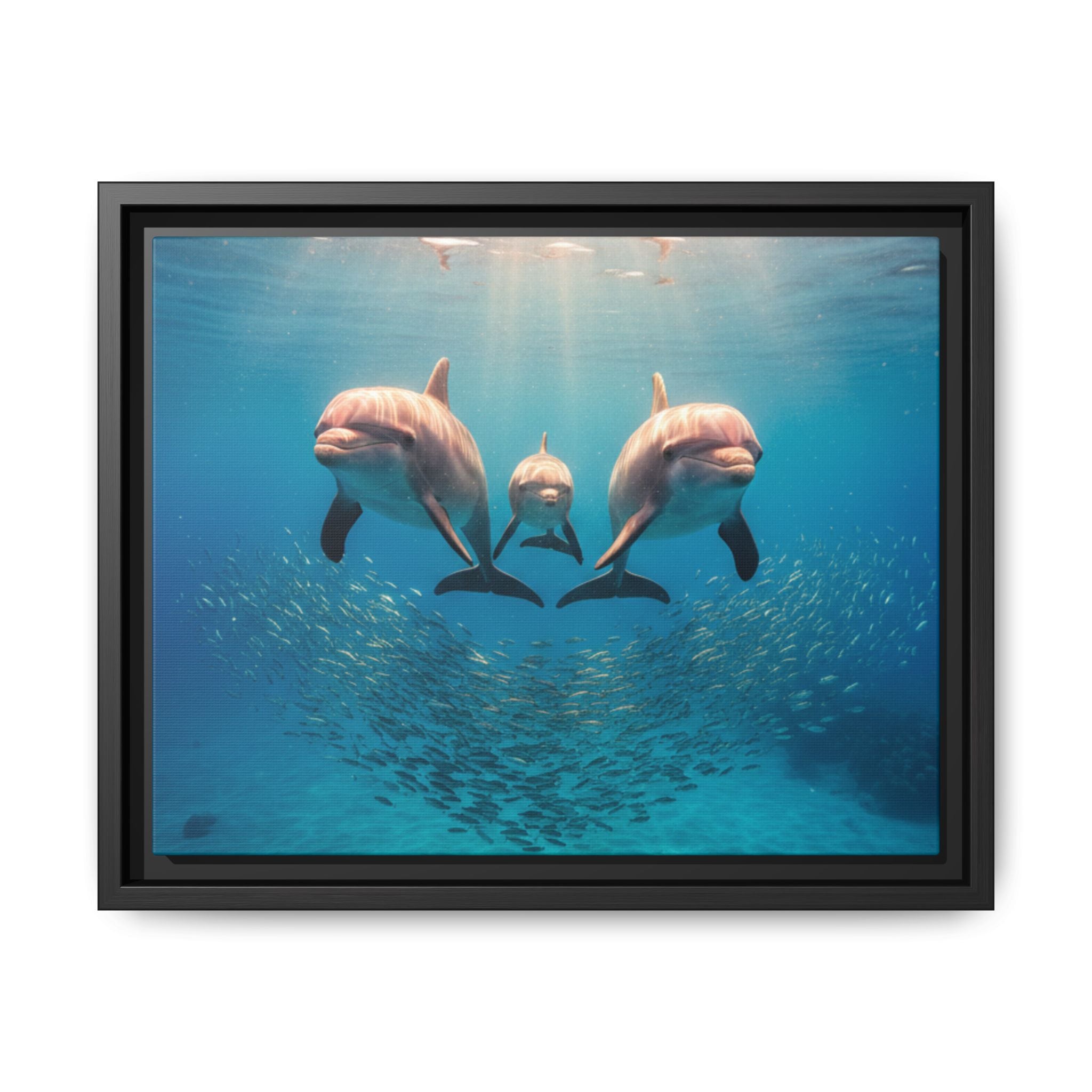 Framed Dolphin Canvas Print — Matte Ocean Wall Art