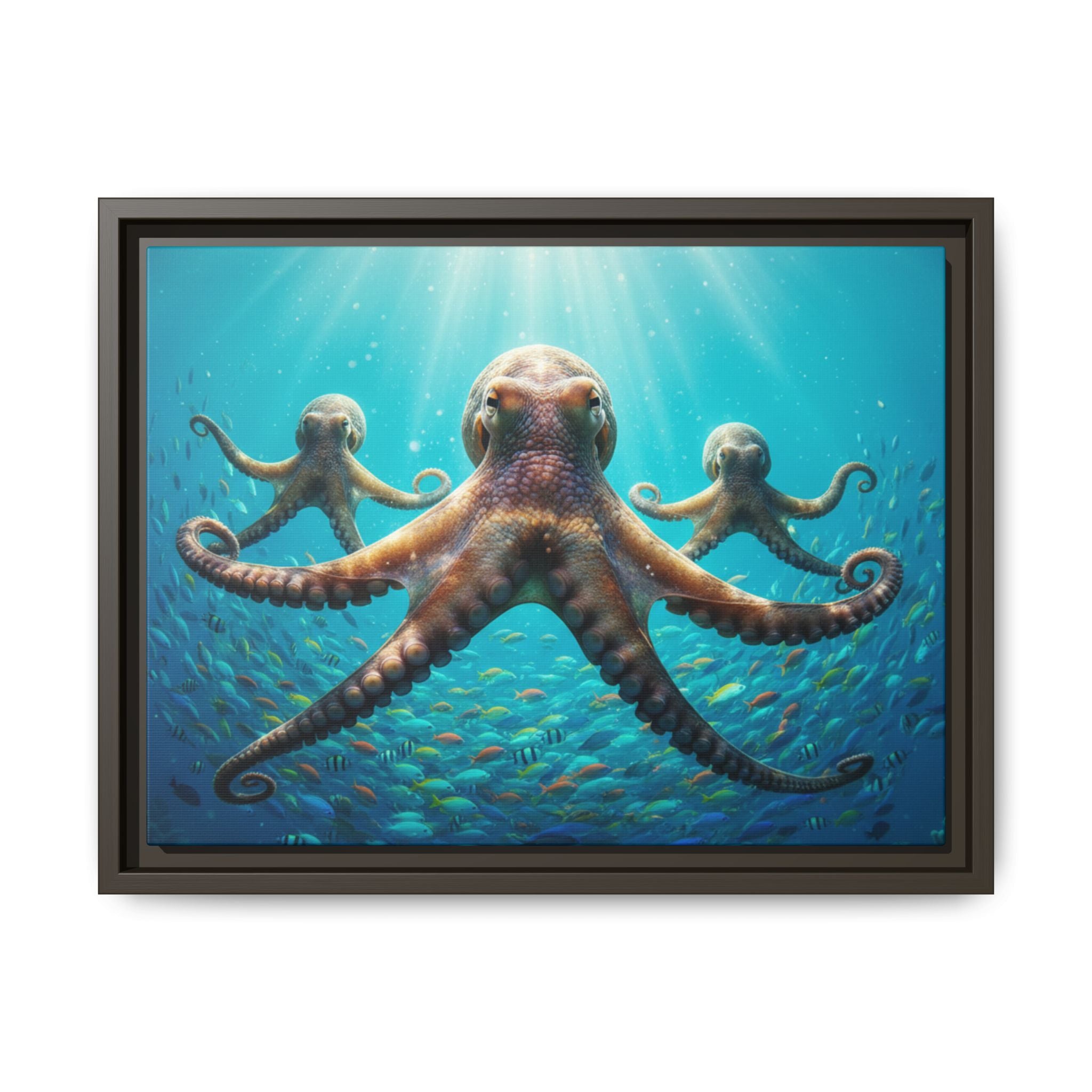 Framed Octopus Art Print — Vibrant Underwater Canvas Wall Decor