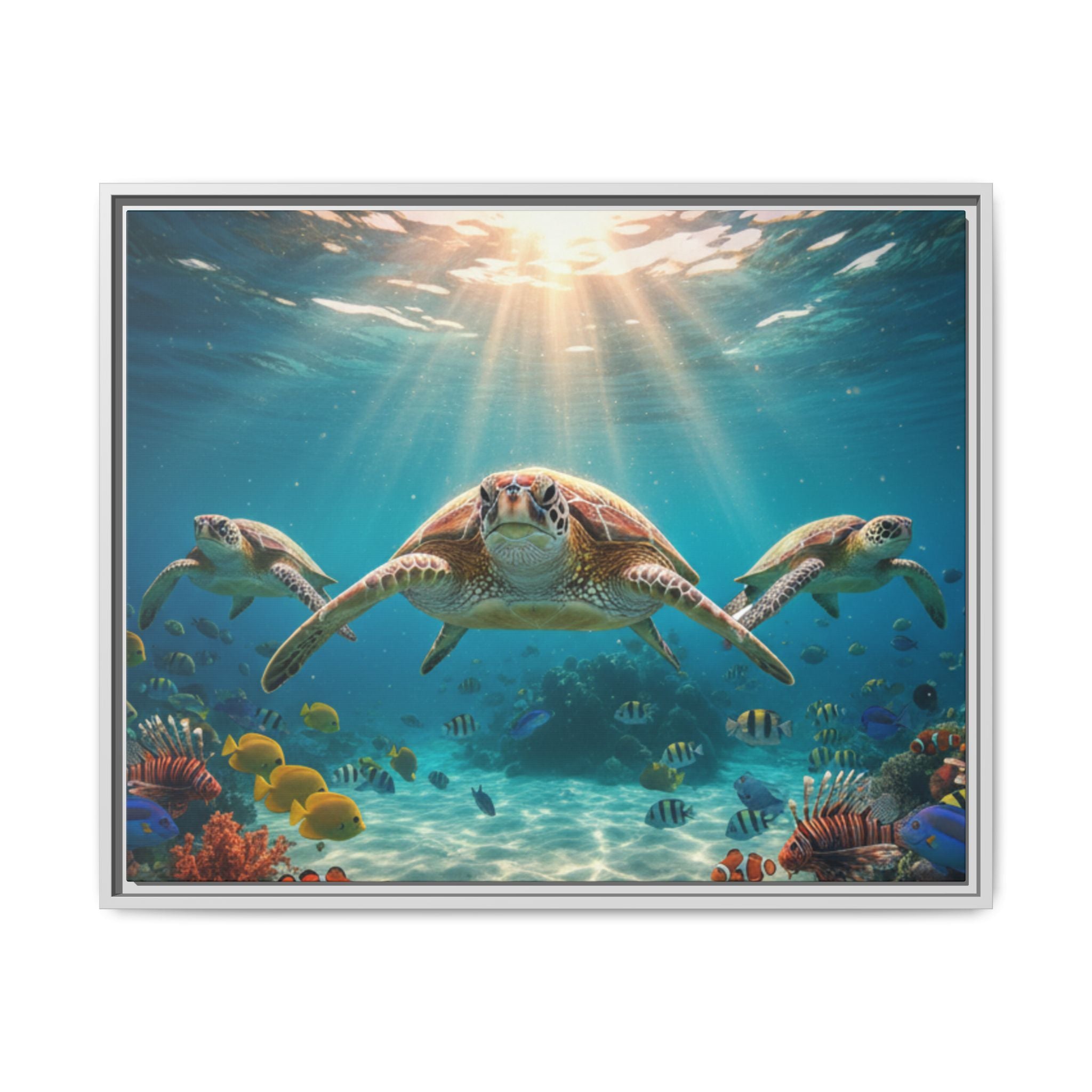 Sea Turtle Ocean Art — Framed Matte Canvas Wall Art