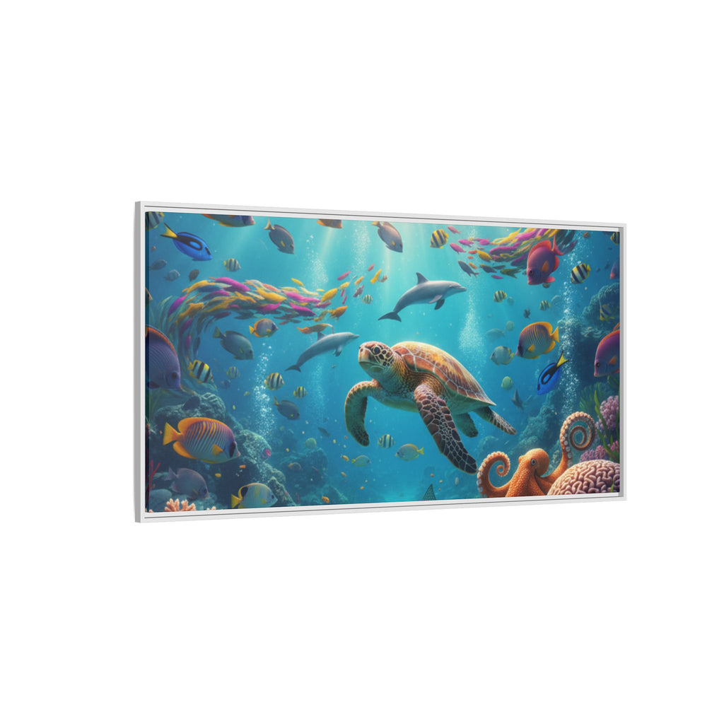 Framed Ocean Life Canvas — Colorful Sea Turtle Wall Art