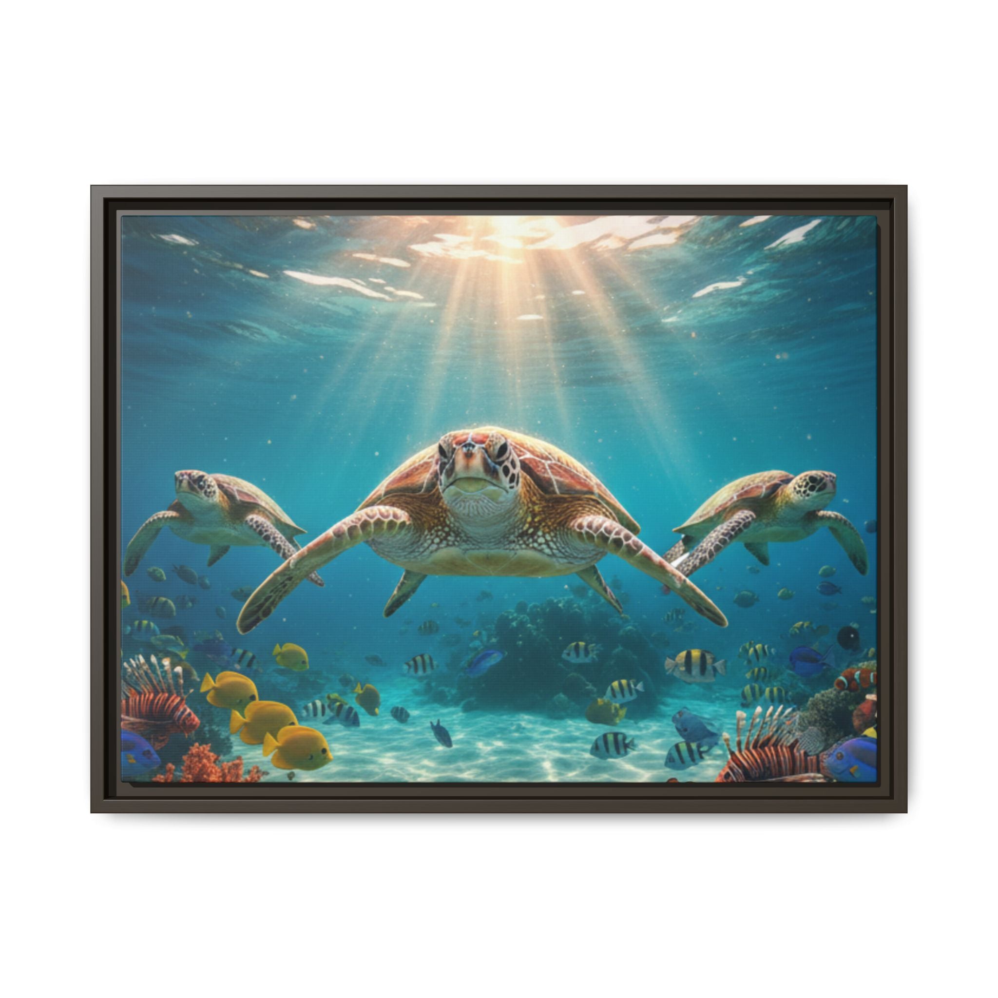 Sea Turtle Ocean Art — Framed Matte Canvas Wall Art