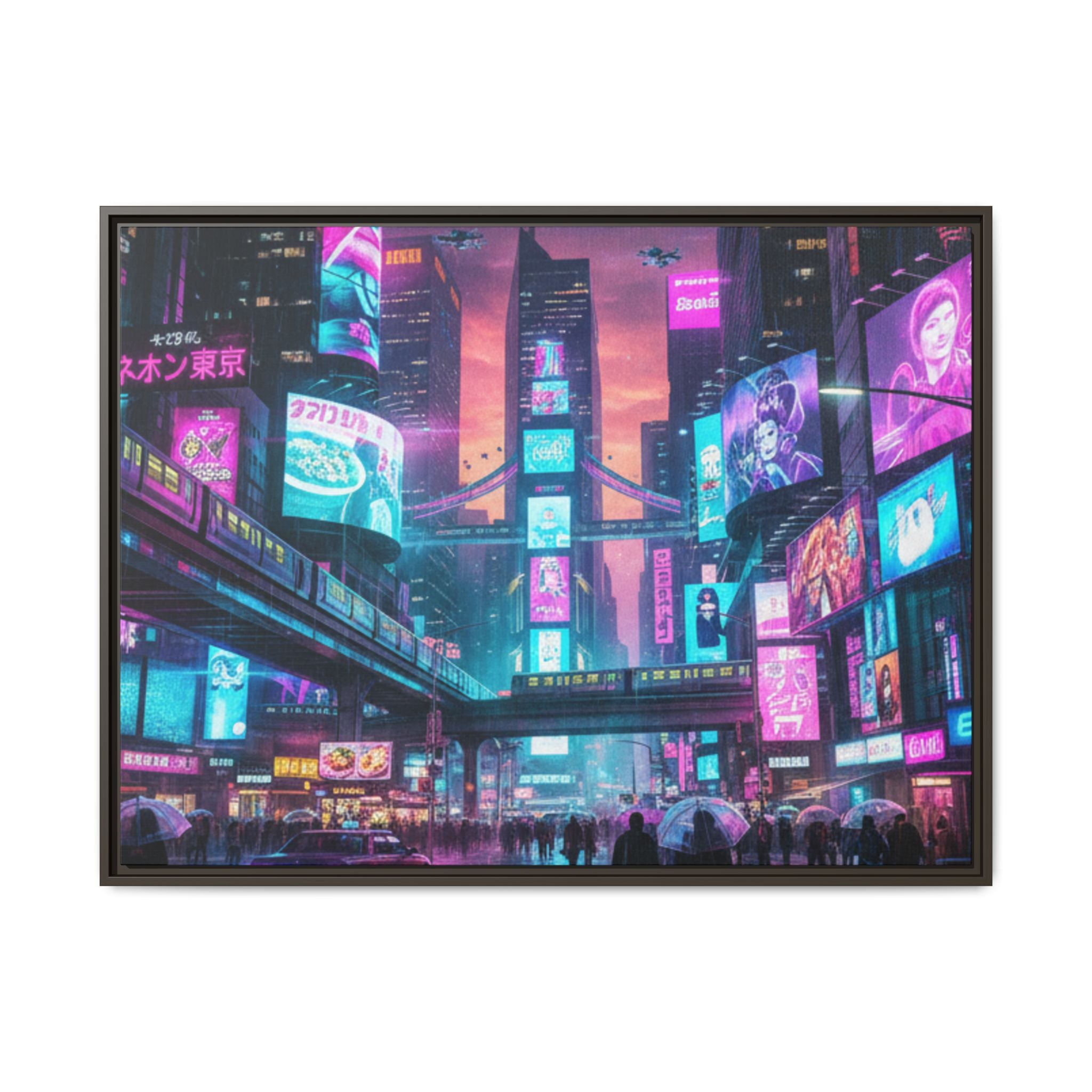 Bright Future Cityscape Vibrant Wall Art  — Framed Cyberpunk Wall Art