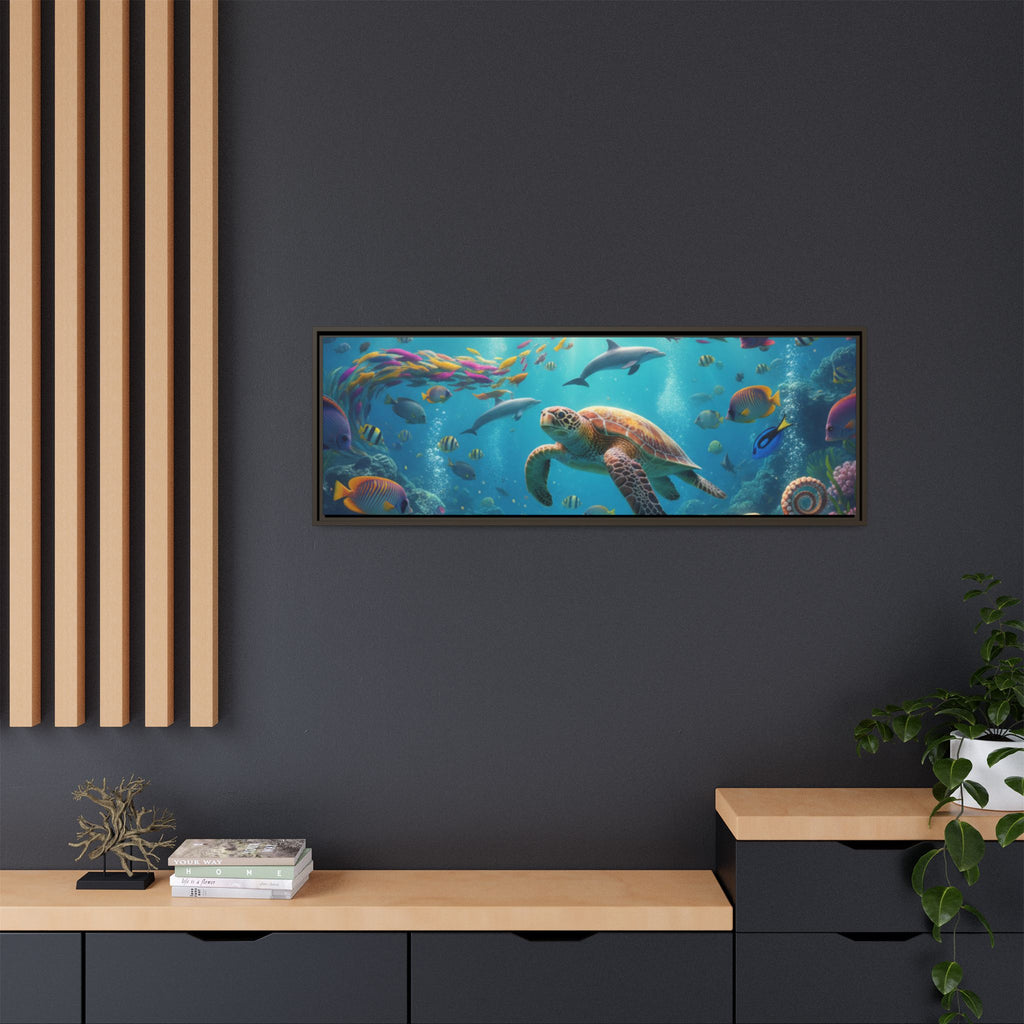 Framed Ocean Life Canvas — Colorful Sea Turtle Wall Art