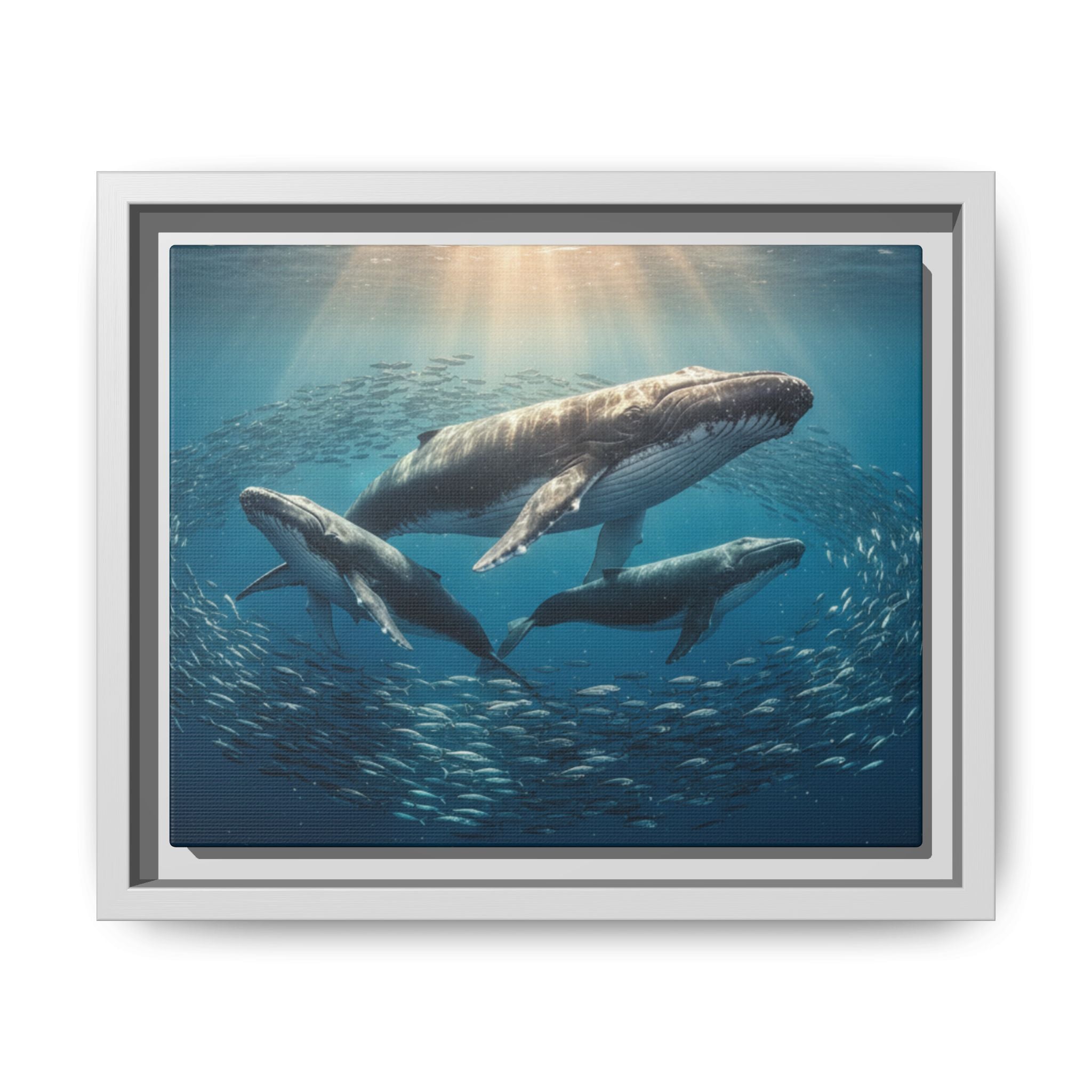 Stunning Whale Family Canvas Wall Art - Framed