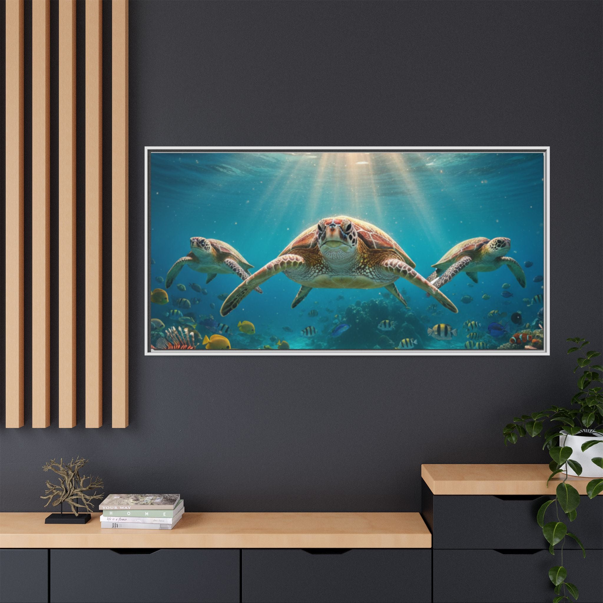 Sea Turtle Ocean Art — Framed Matte Canvas Wall Art