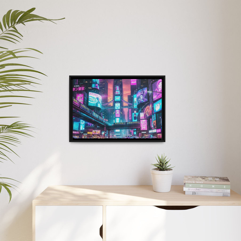 Bright Future Cityscape Vibrant Wall Art  — Framed Cyberpunk Wall Art