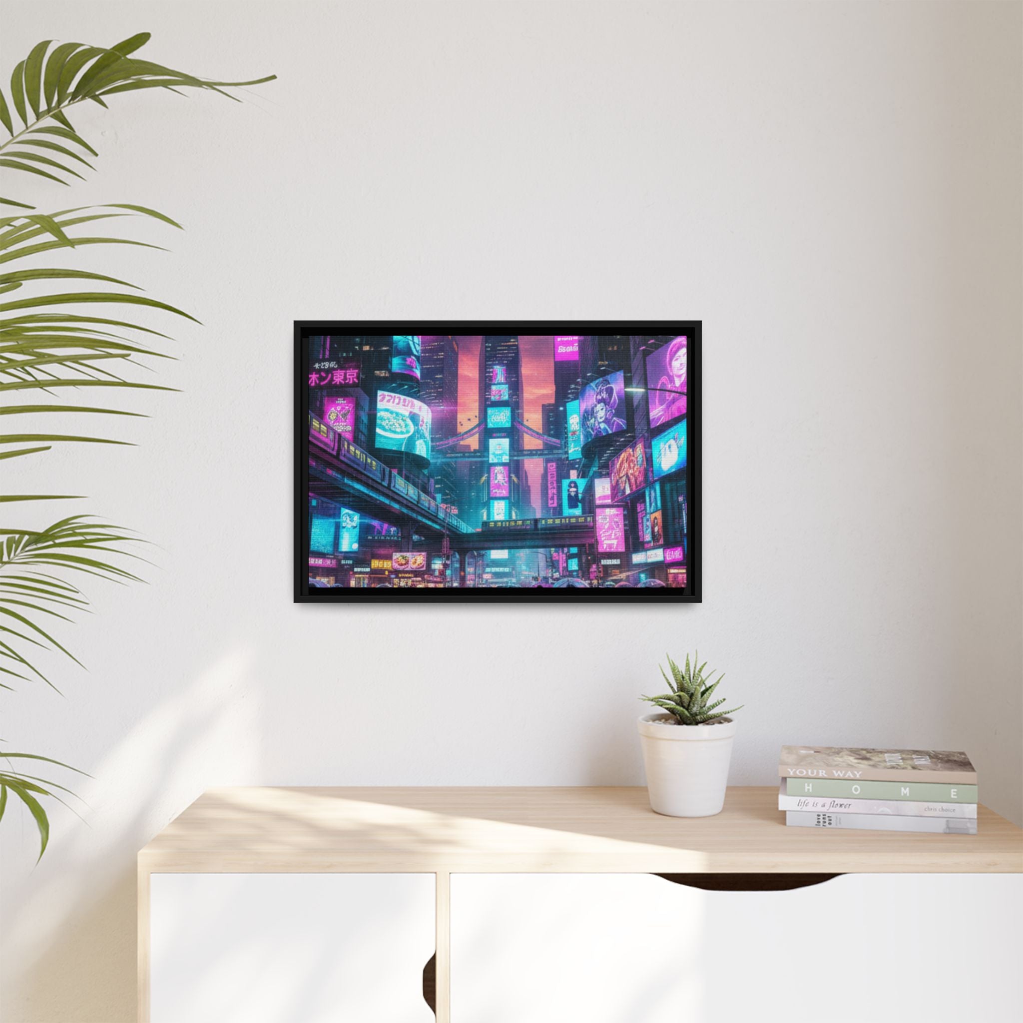 Bright Future Cityscape Vibrant Wall Art  — Framed Cyberpunk Wall Art