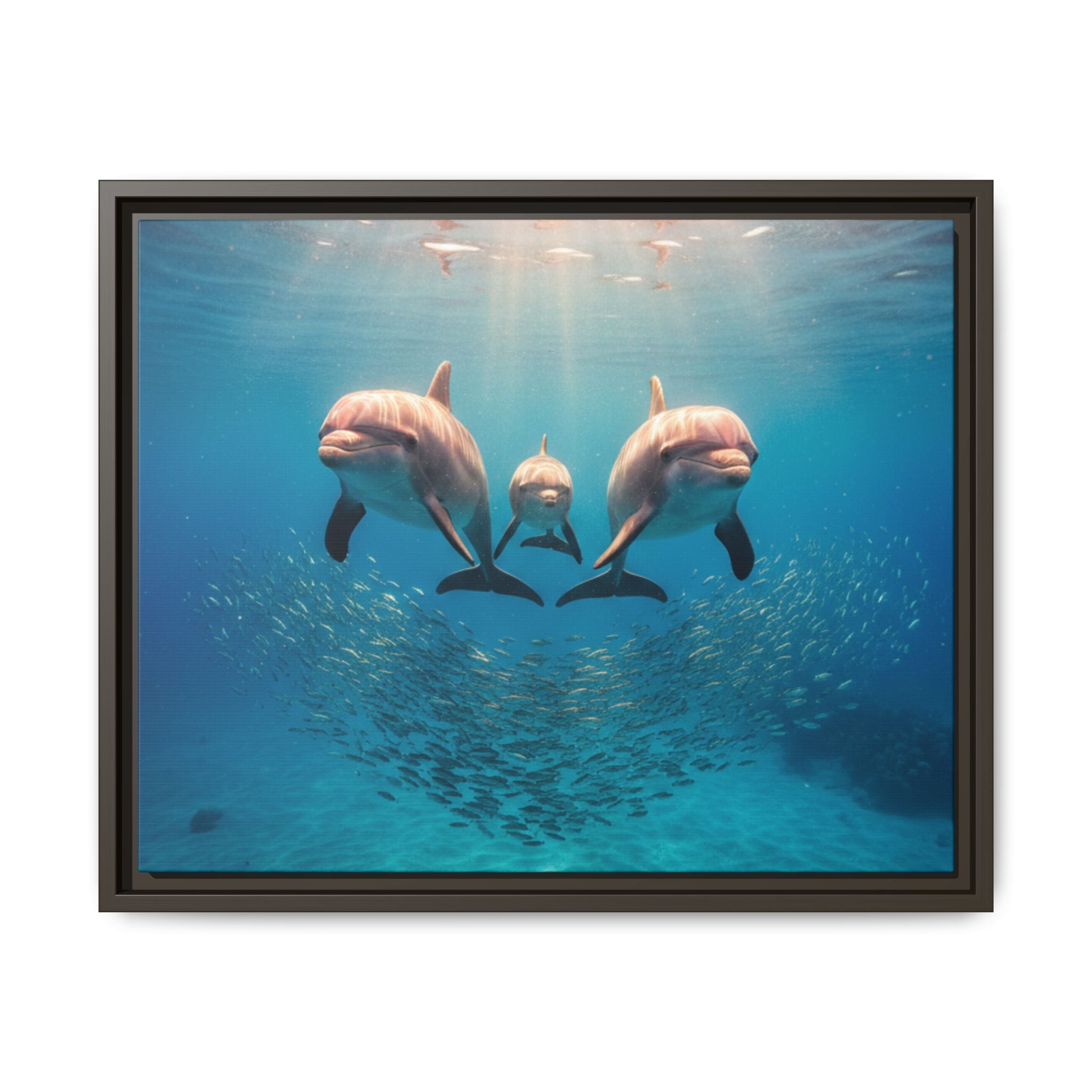 Framed Dolphin Canvas Print — Matte Ocean Wall Art