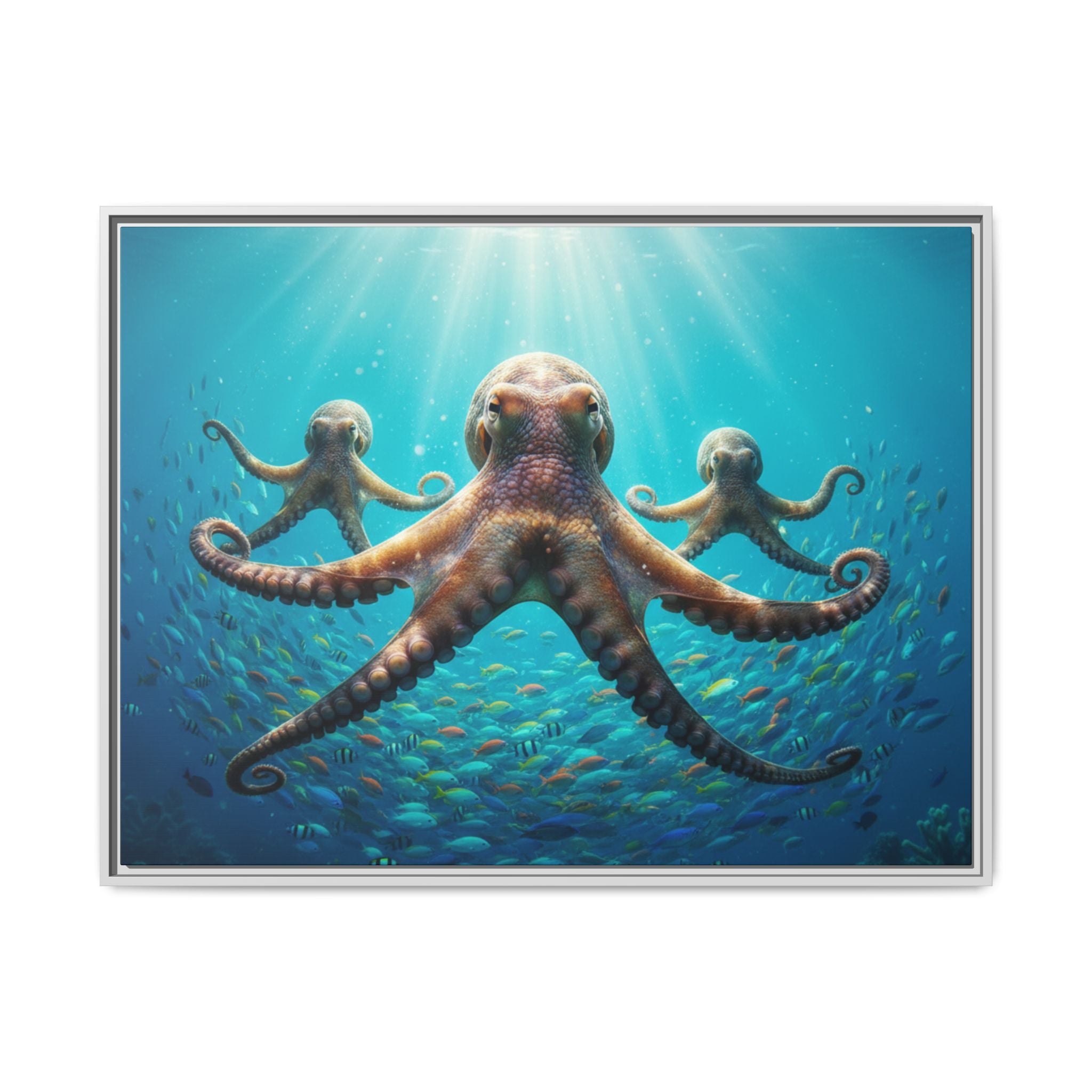 Framed Octopus Art Print — Vibrant Underwater Canvas Wall Decor