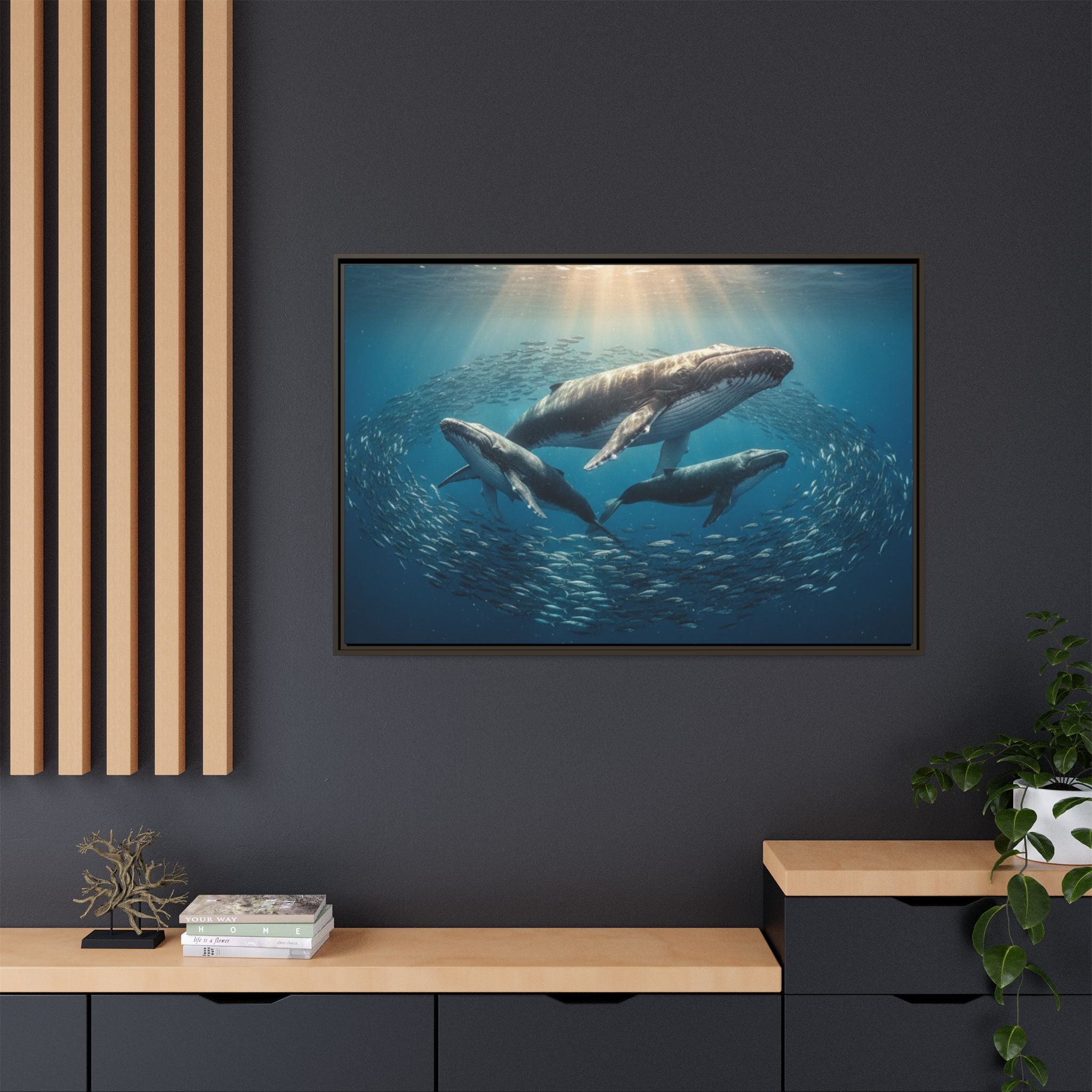 Stunning Whale Family Canvas Wall Art - Framed