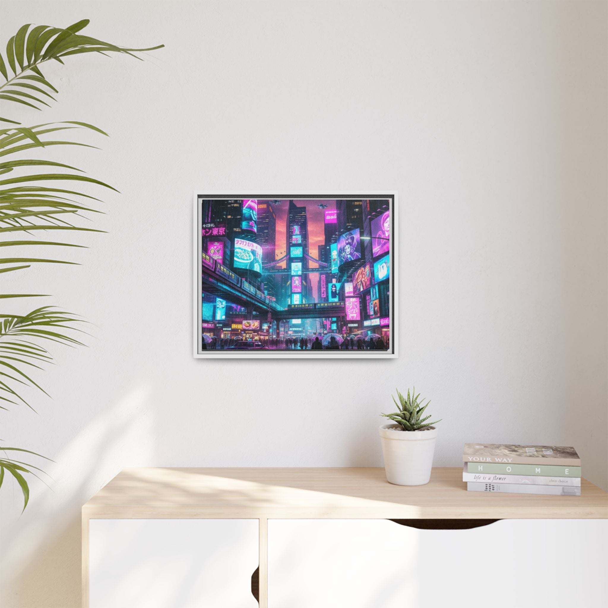 Bright Future Cityscape Vibrant Wall Art  — Framed Cyberpunk Wall Art