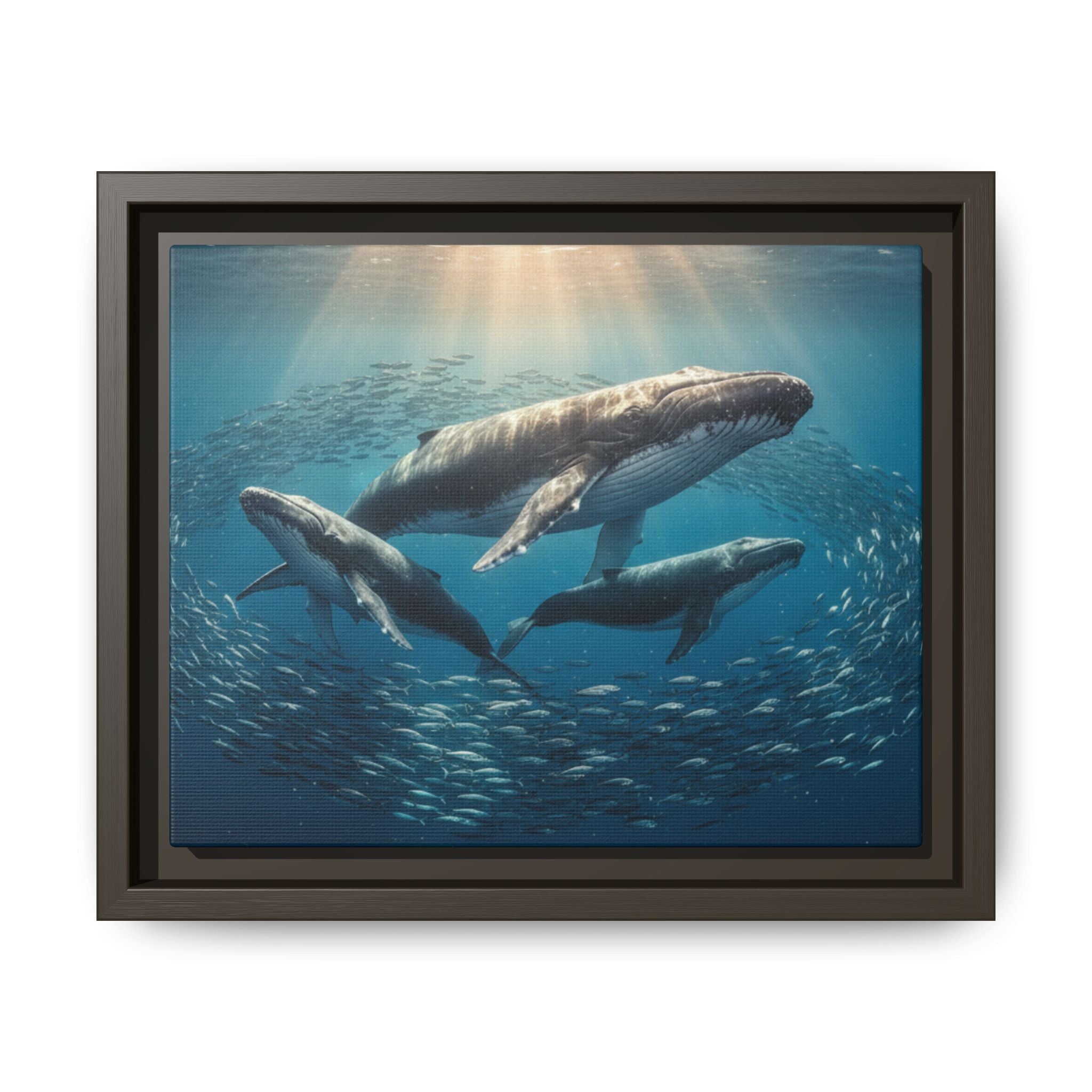 Stunning Whale Family Canvas Wall Art - Framed