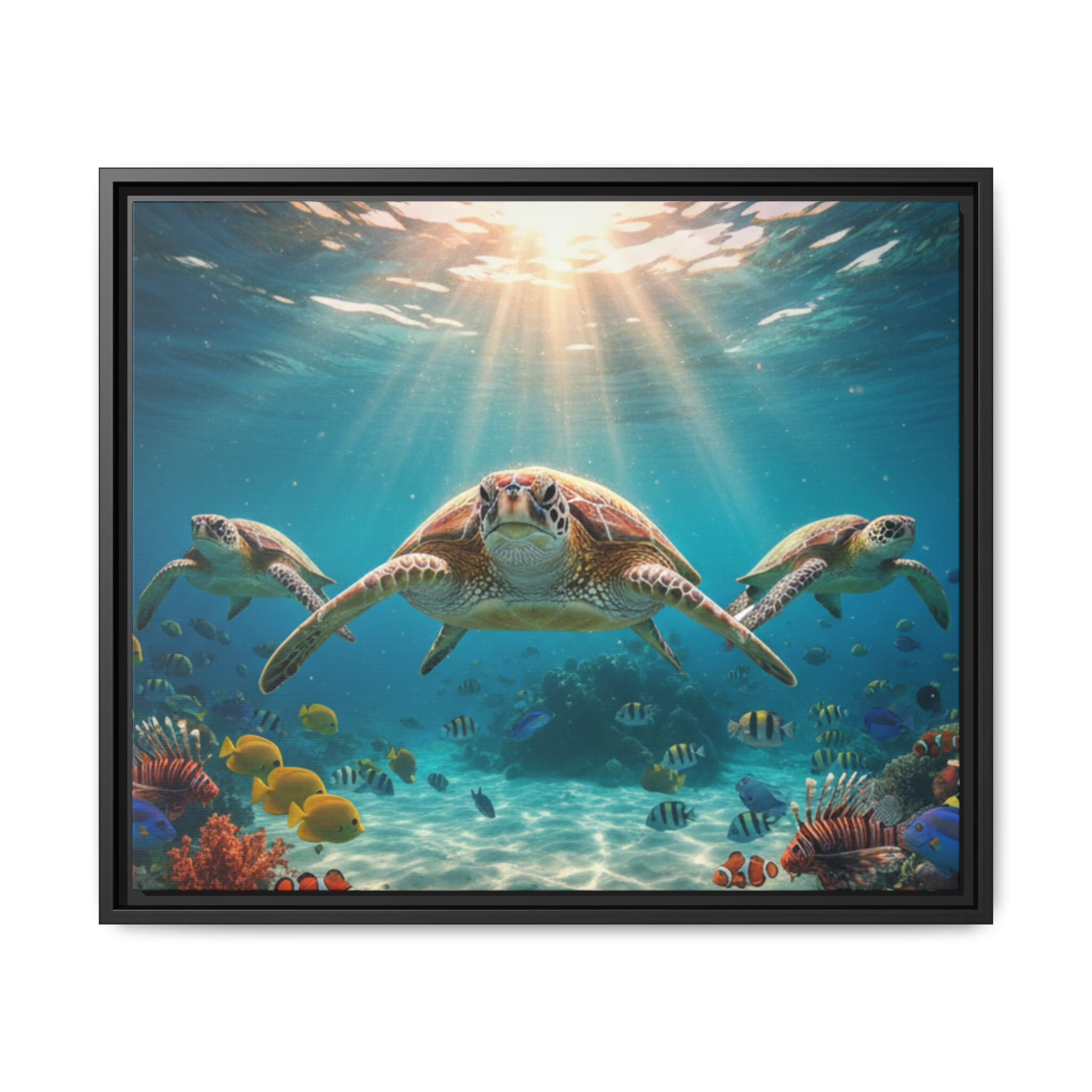 Sea Turtle Ocean Art — Framed Matte Canvas Wall Art