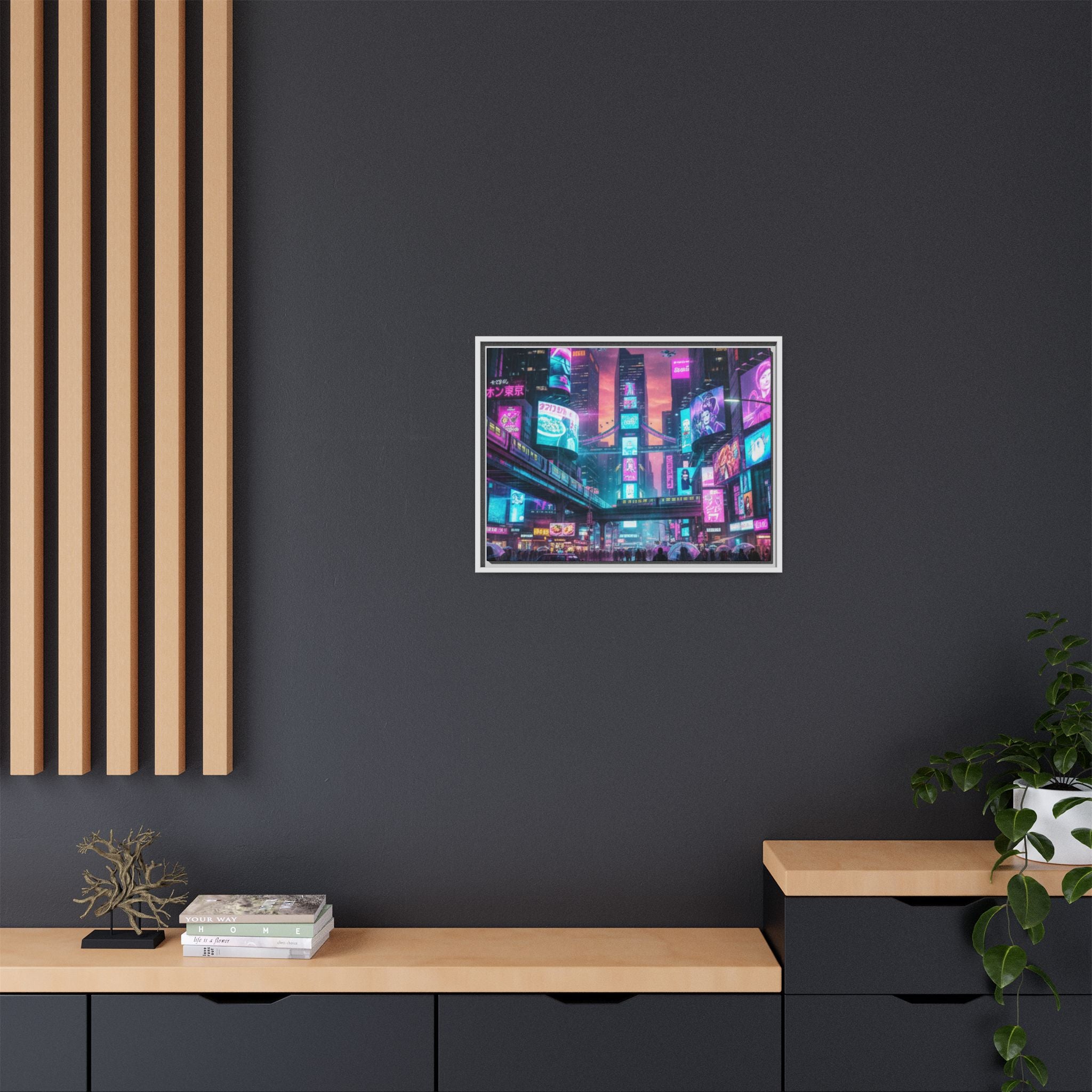 Bright Future Cityscape Vibrant Wall Art  — Framed Cyberpunk Wall Art