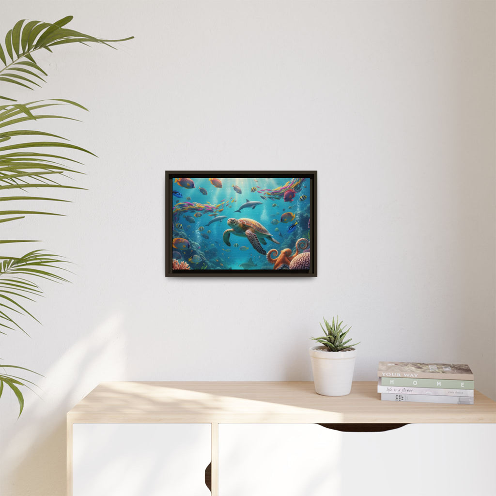 Framed Ocean Life Canvas — Colorful Sea Turtle Wall Art