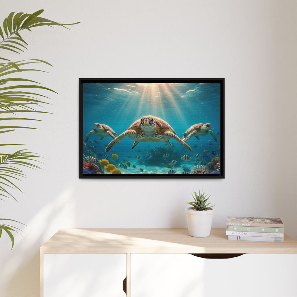 Sea Turtle Ocean Art — Framed Matte Canvas Wall Art