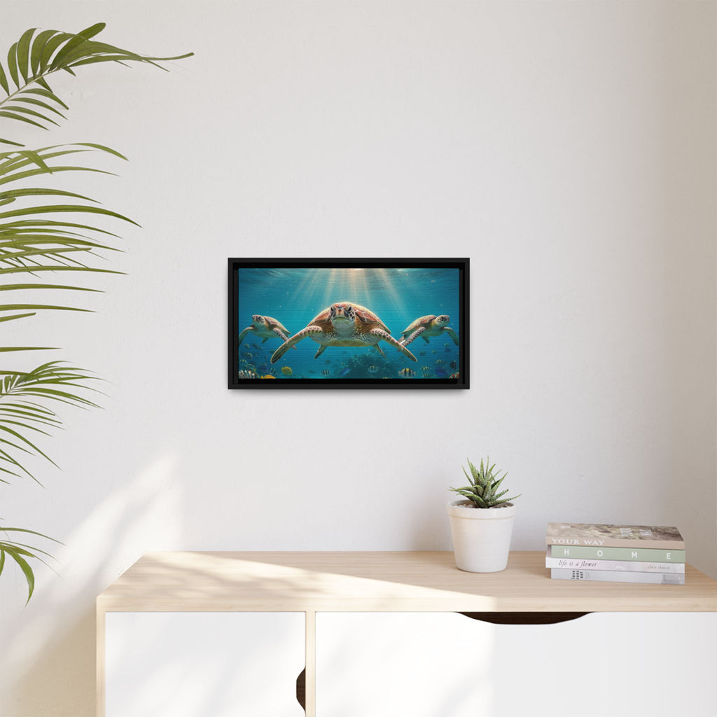 Sea Turtle Ocean Art — Framed Matte Canvas Wall Art