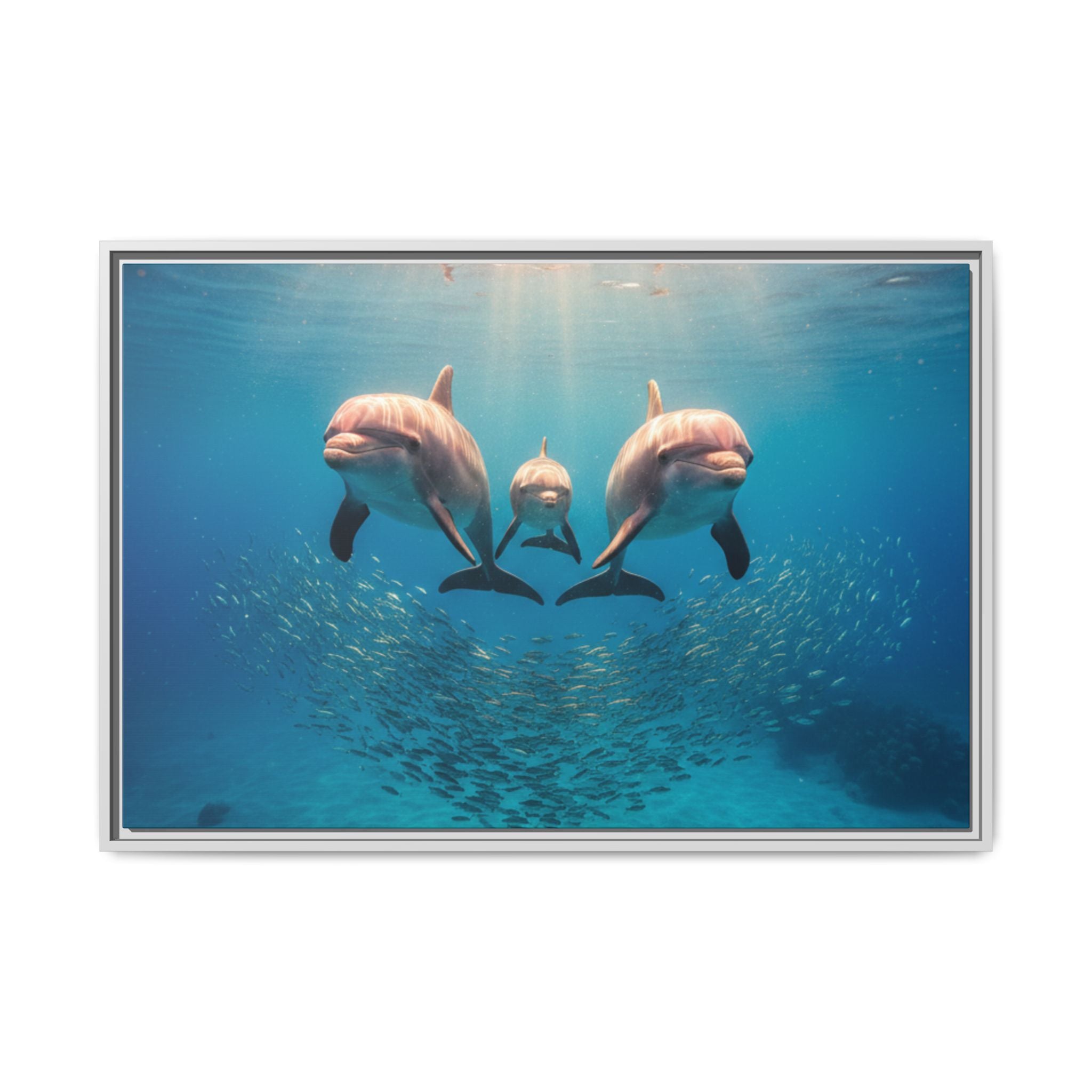 Framed Dolphin Canvas Print — Matte Ocean Wall Art